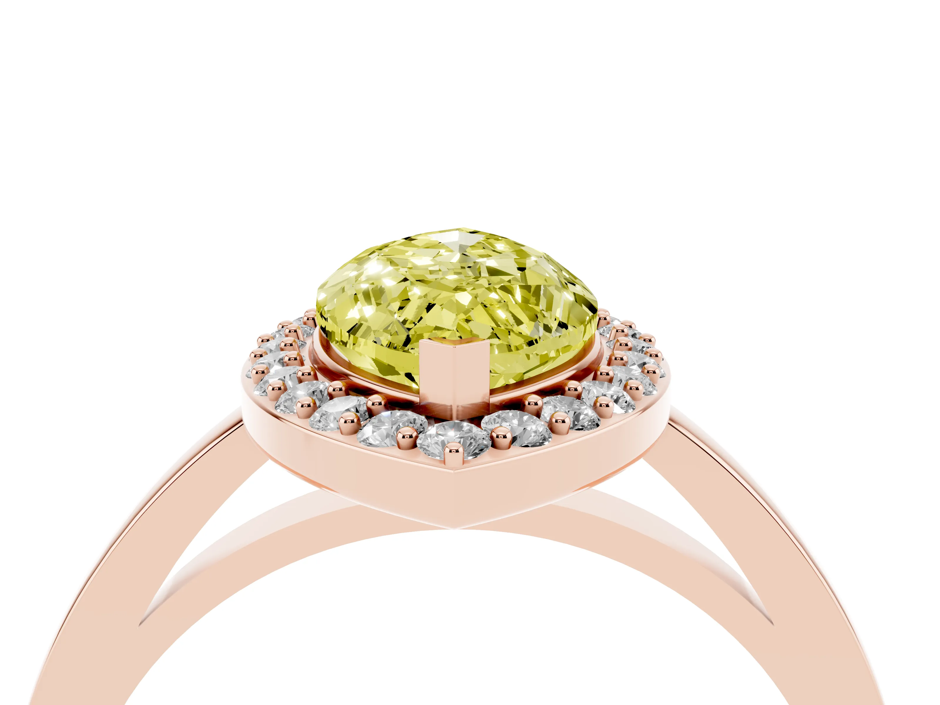 Fancy Yellow Marquise Cut Diamond Halo Ring Set in Rose gold with Solitaire Band and Prong Setting