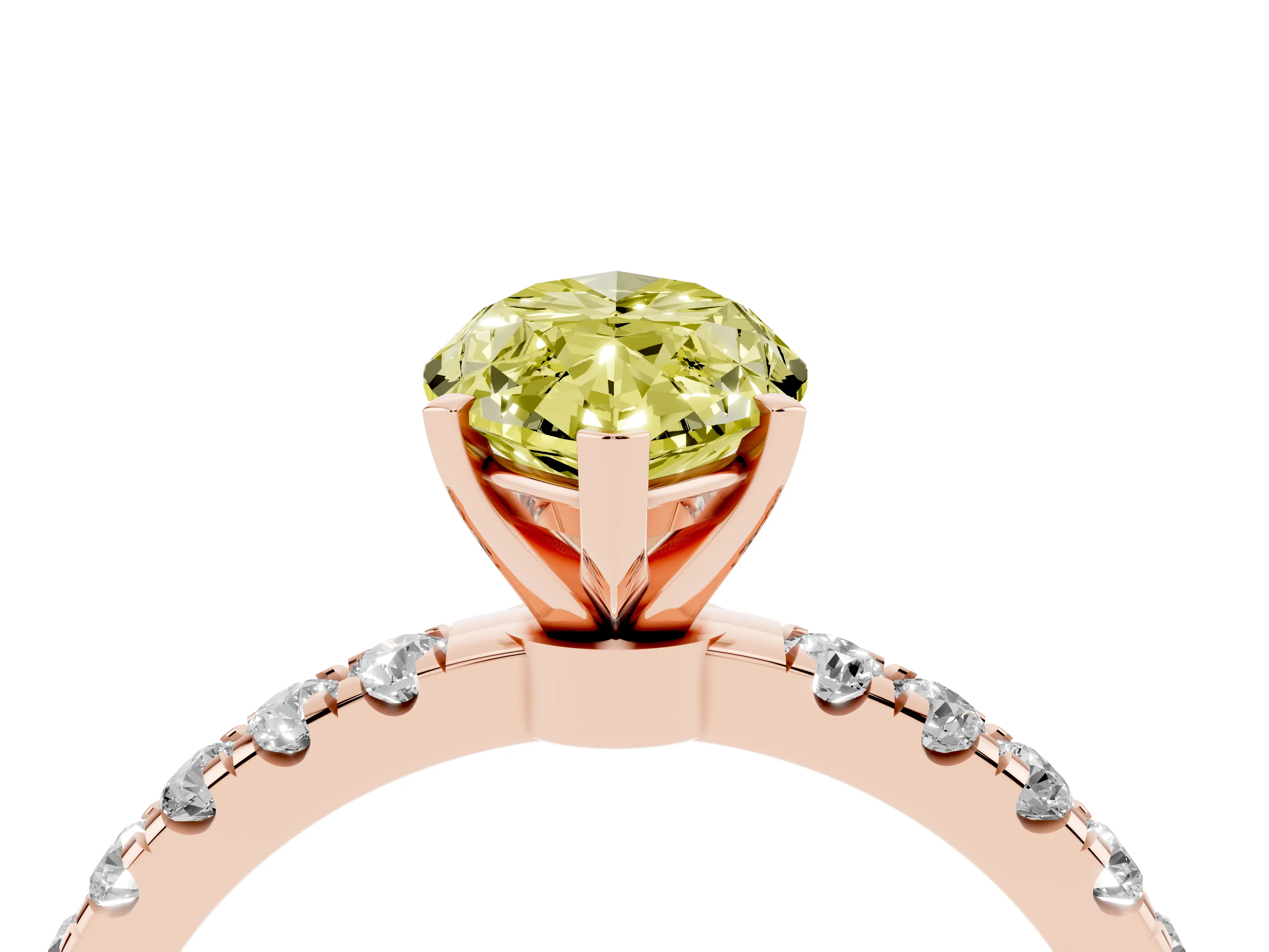 Fancy Yellow Marquise Cut Diamond Solitaire Ring Set in Rose gold with Pavé Accents and Prong Setting