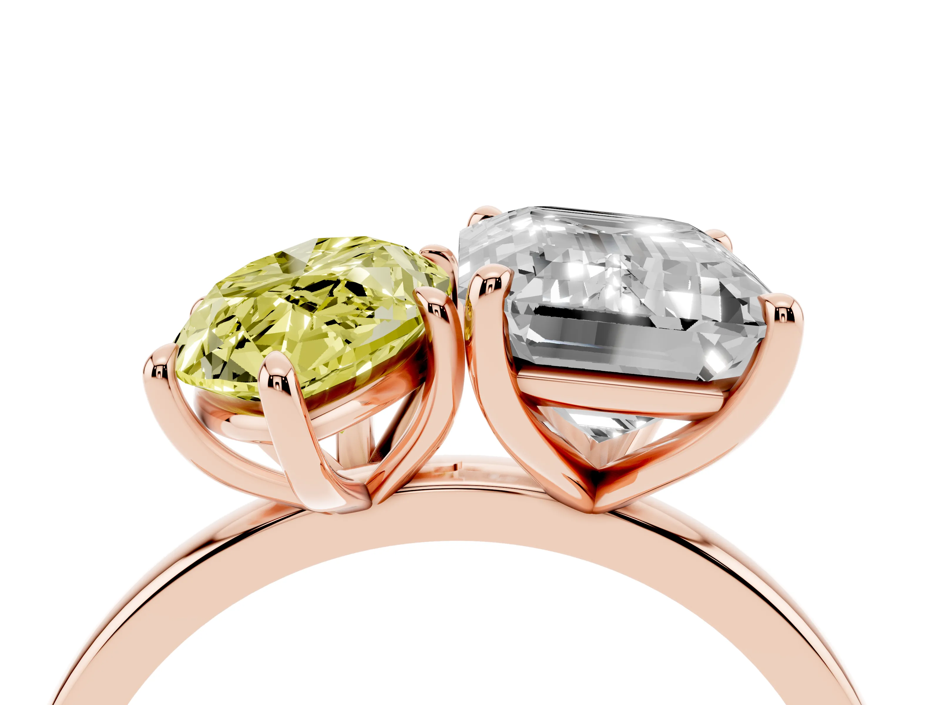 Fancy Yellow Marquise Cut and Emerald Cut Toi Moi Ring Set in Rose gold with Prong Setting