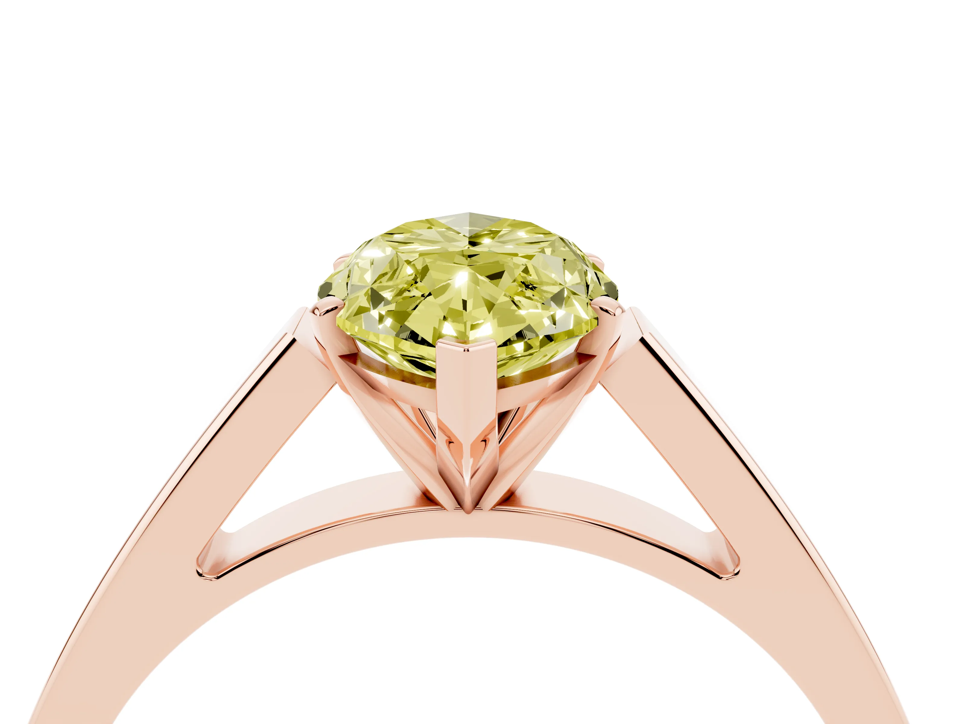 Fancy Yellow Marquise Cut Diamond Solitaire Engagement Ring Set in Rose gold with Prong Setting and Tapered Band