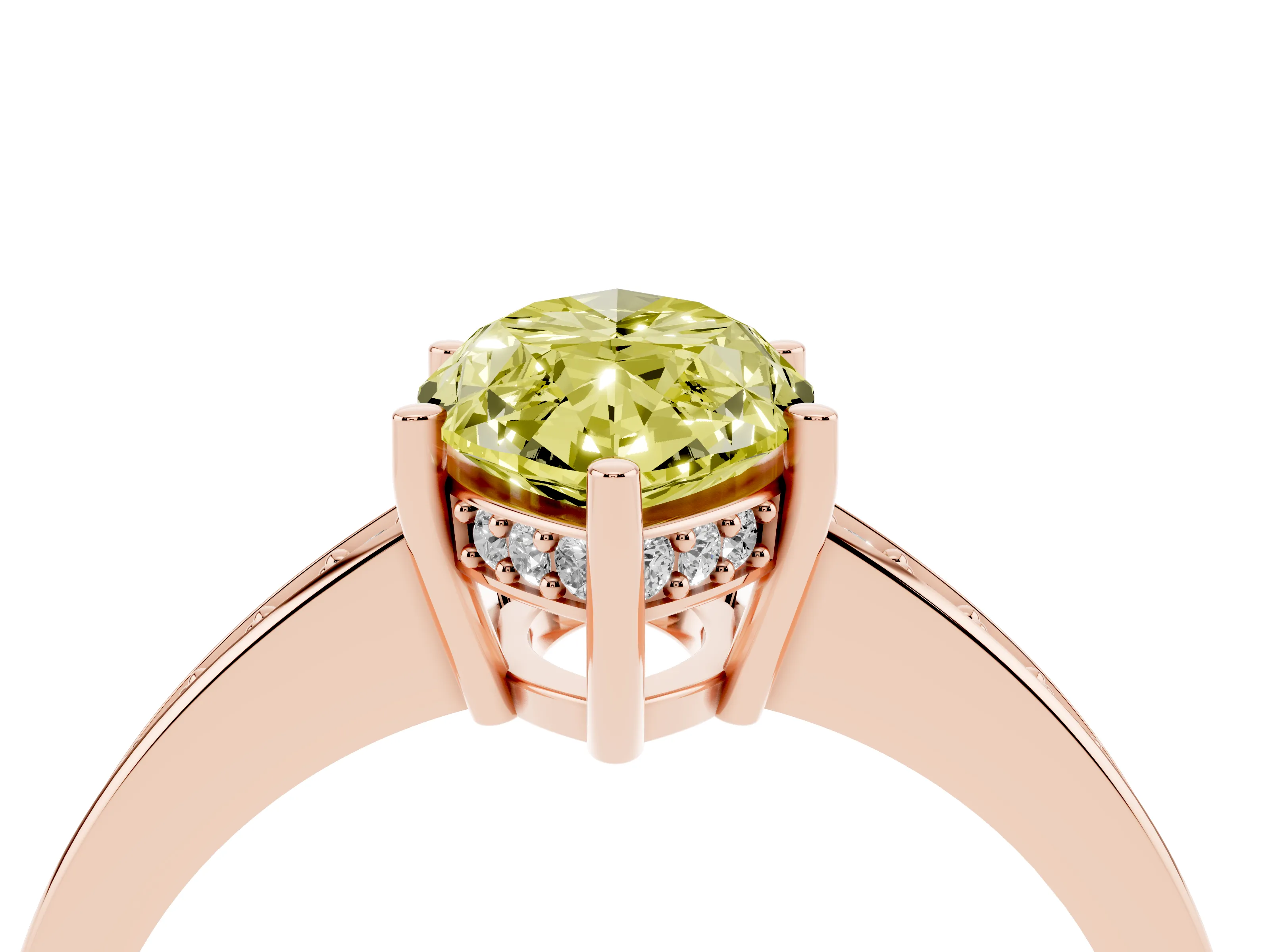 Fancy Yellow Marquise Cut Diamond Pavé Band Prong Set Solitaire Ring Set in Rose gold