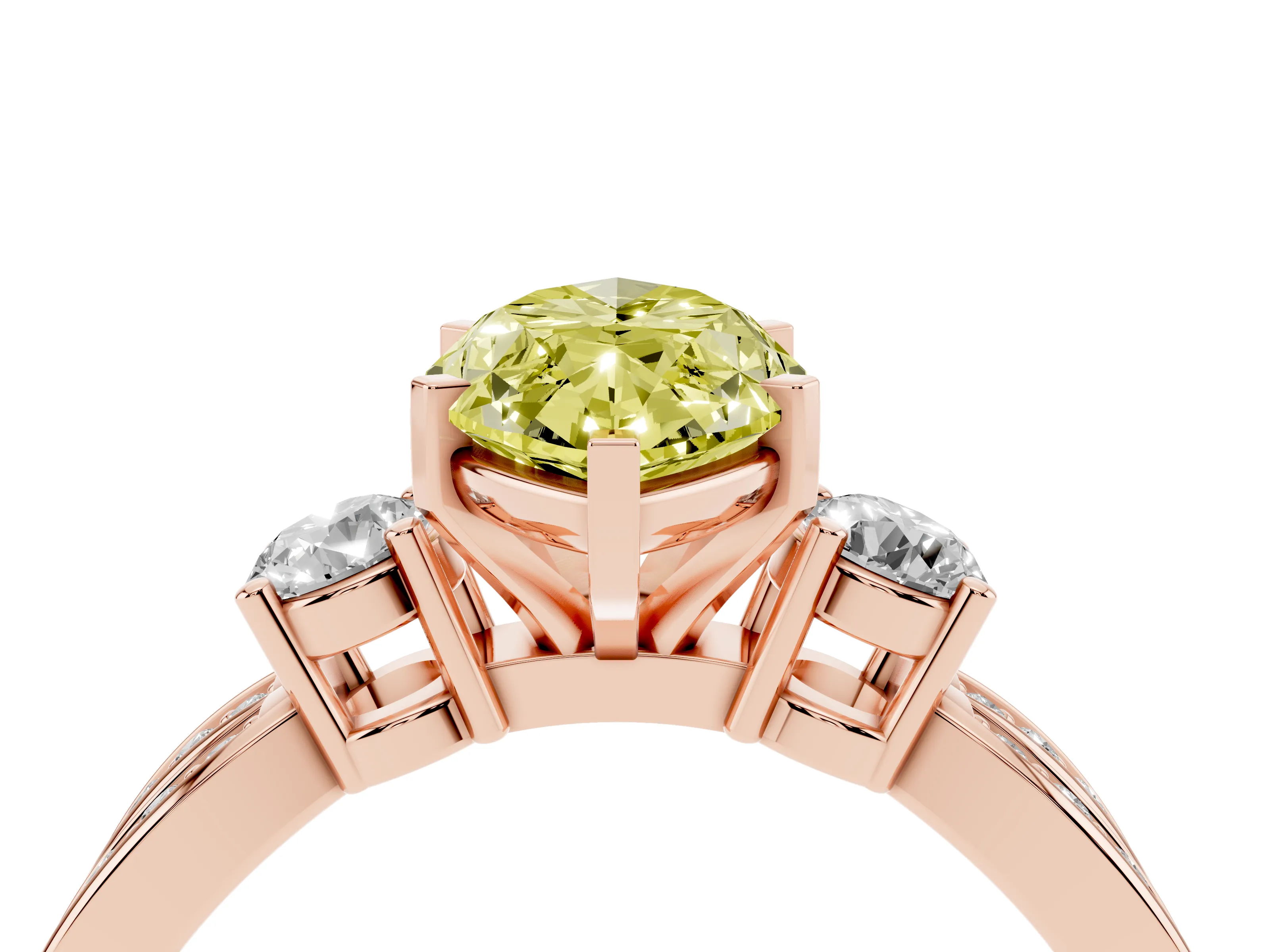 Fancy Yellow Three-Stone Marquise Cut Diamond Twist Band Ring Set in Rose gold with Pavé Accents and Prong Setting