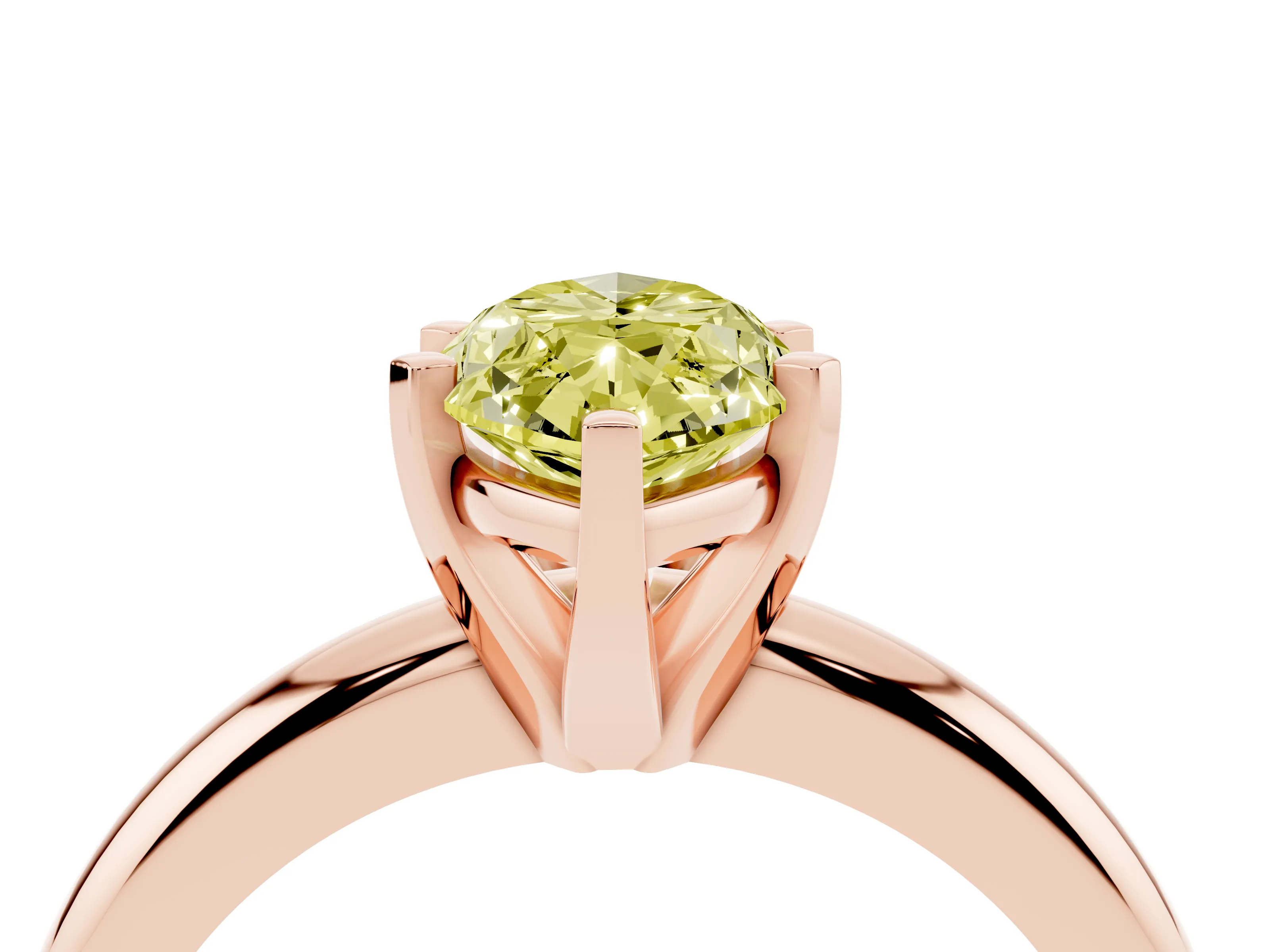 Fancy Yellow Marquise Cut Diamond Solitaire Engagement Ring Set in Rose gold with Round Band and Prong Setting
