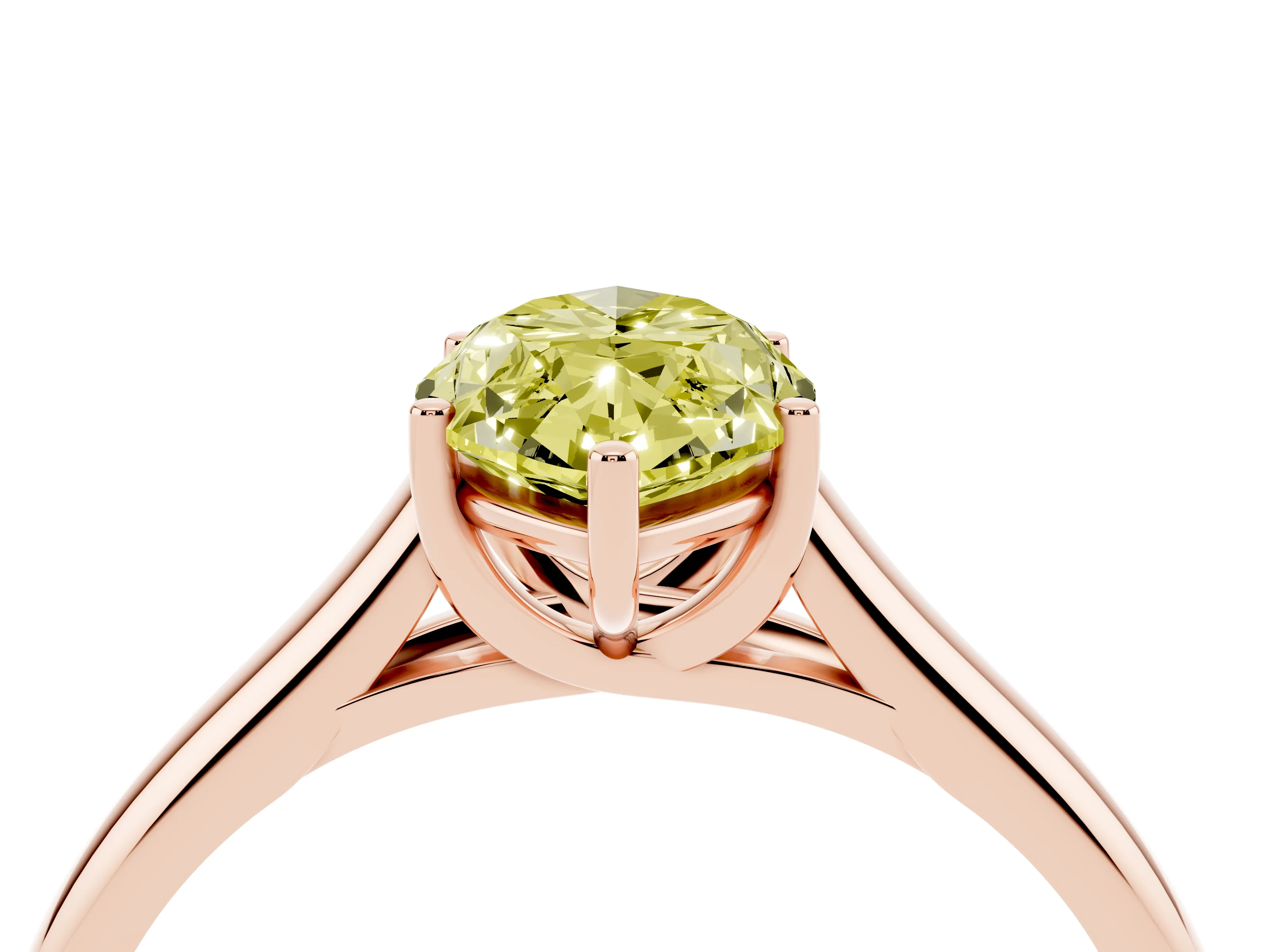 Fancy Yellow Marquise Cut Diamond Solitaire Engagement Ring Set in Rose gold with Subtly Tapered Band and Prong Setting