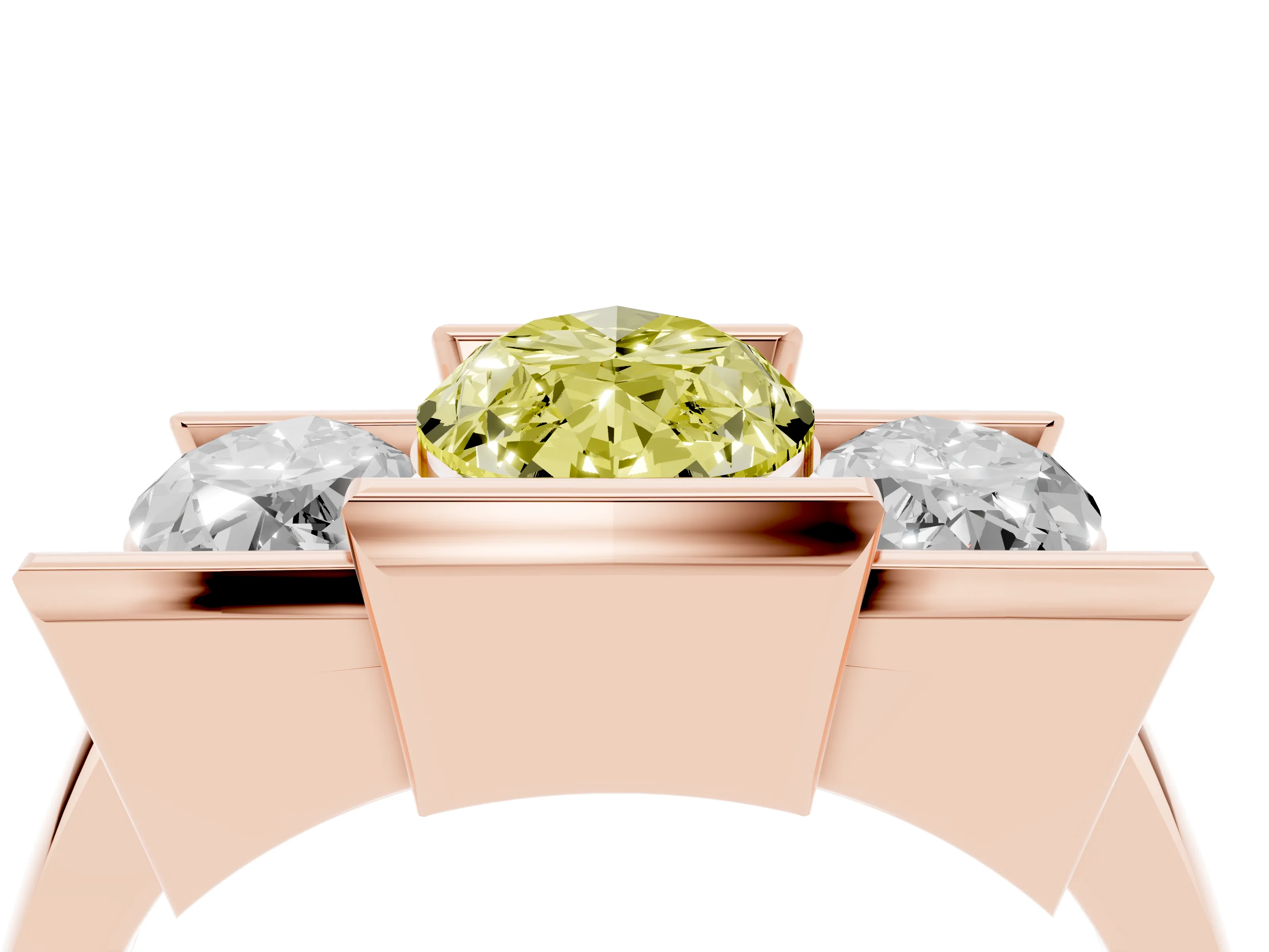 Fancy Yellow Marquise Cut Diamond Three-Stone Channel Set Ring Set in Rose gold with Smooth Polished Band