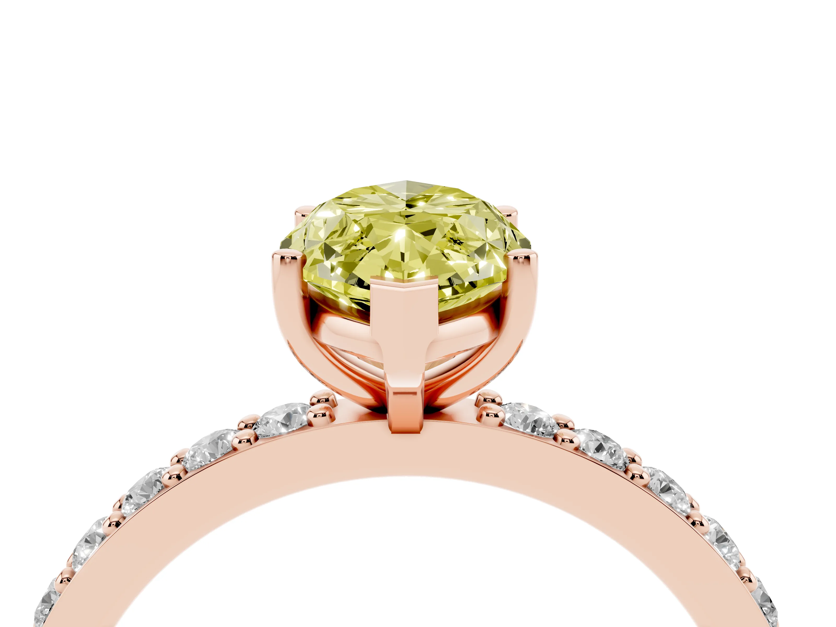 Fancy Yellow Marquise Cut Diamond Solitaire Set in Rose gold with Round Pavé Band and Prong Setting