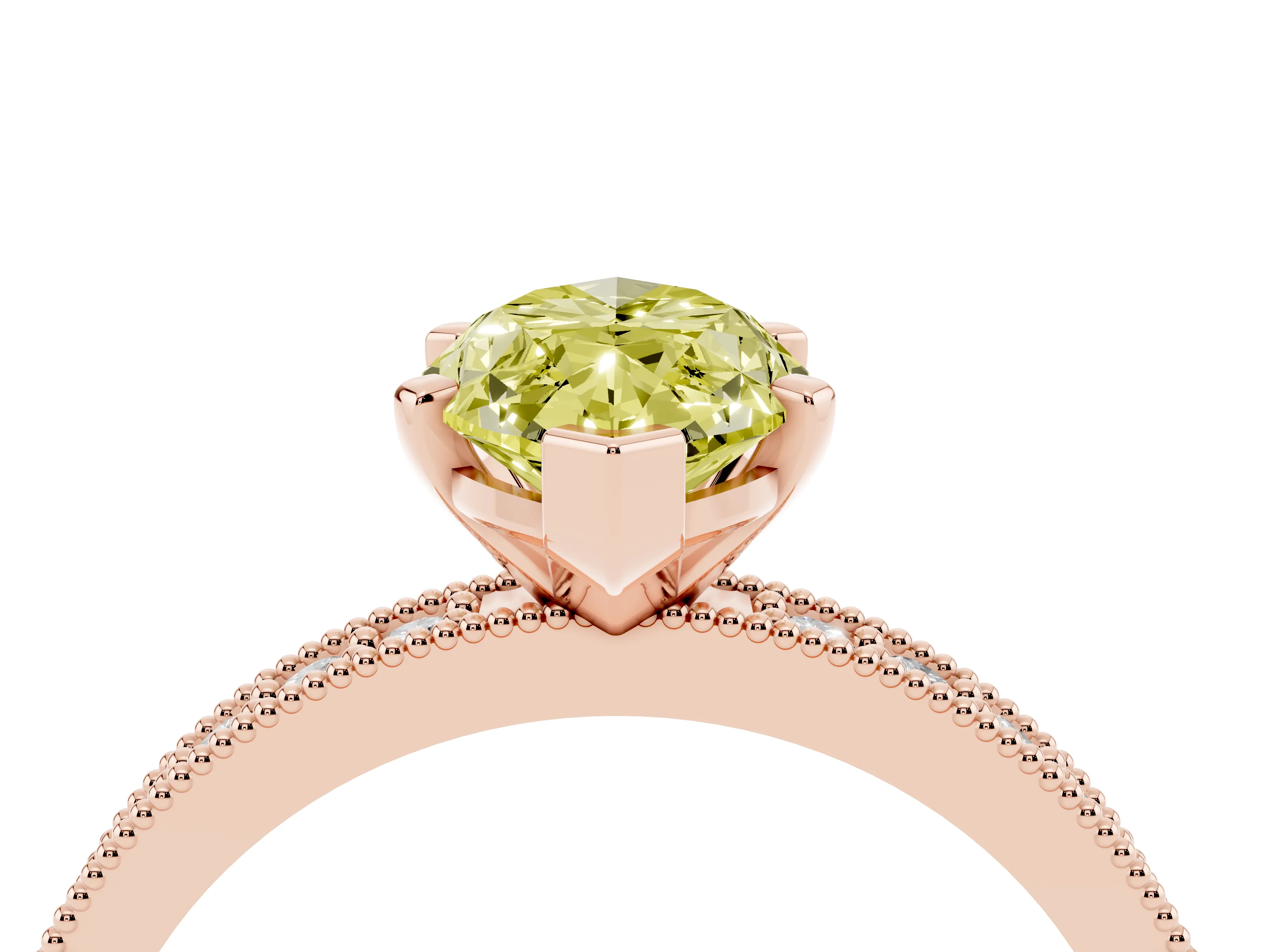 Fancy Yellow Marquise Cut Diamond Milgrain Pavé Engagement Ring Set in Rose gold with Prong Setting