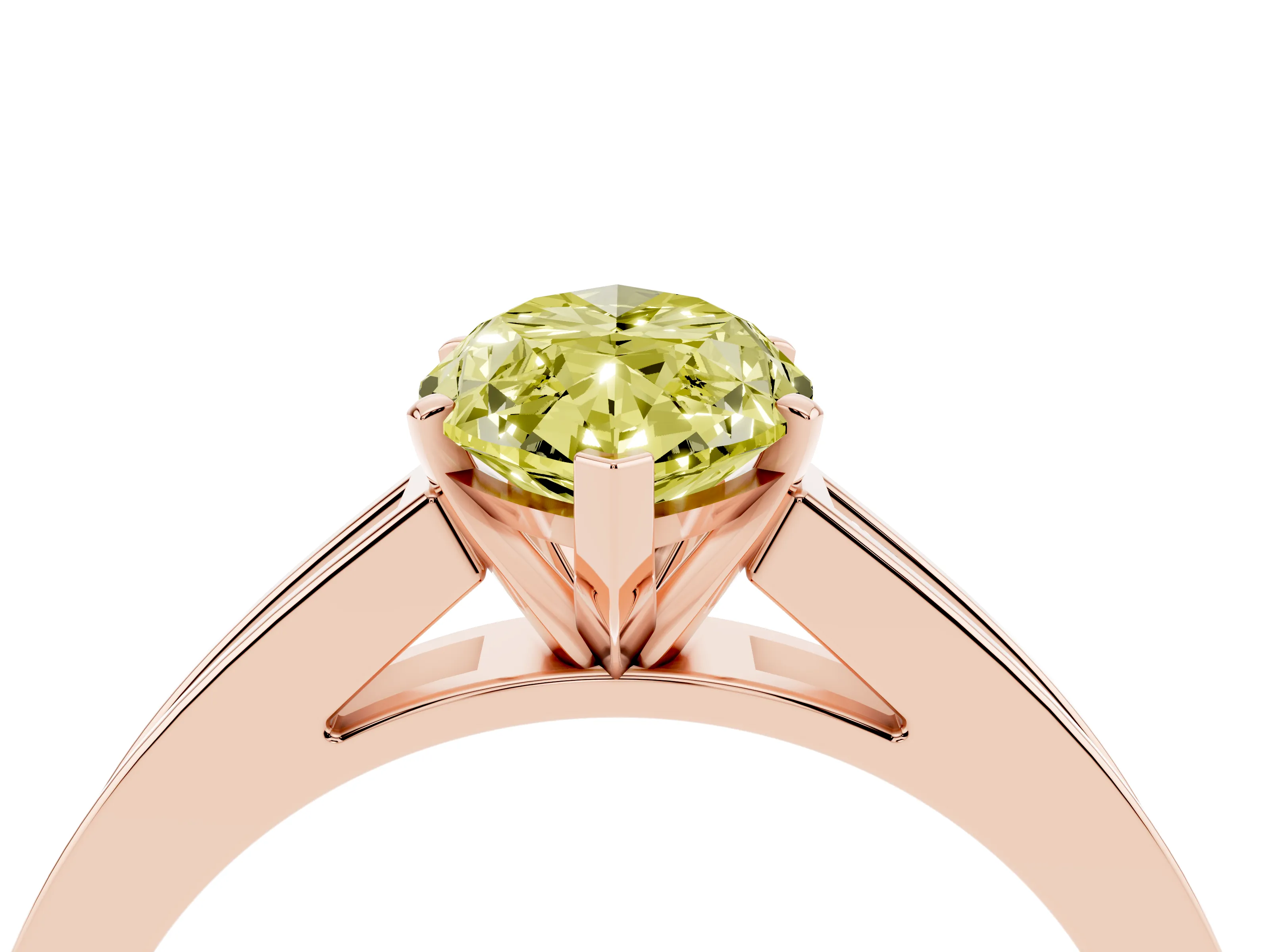 Fancy Yellow Marquise Cut Diamond Solitaire Ring Set in Rose gold with Channel-Set Band and Prong Setting