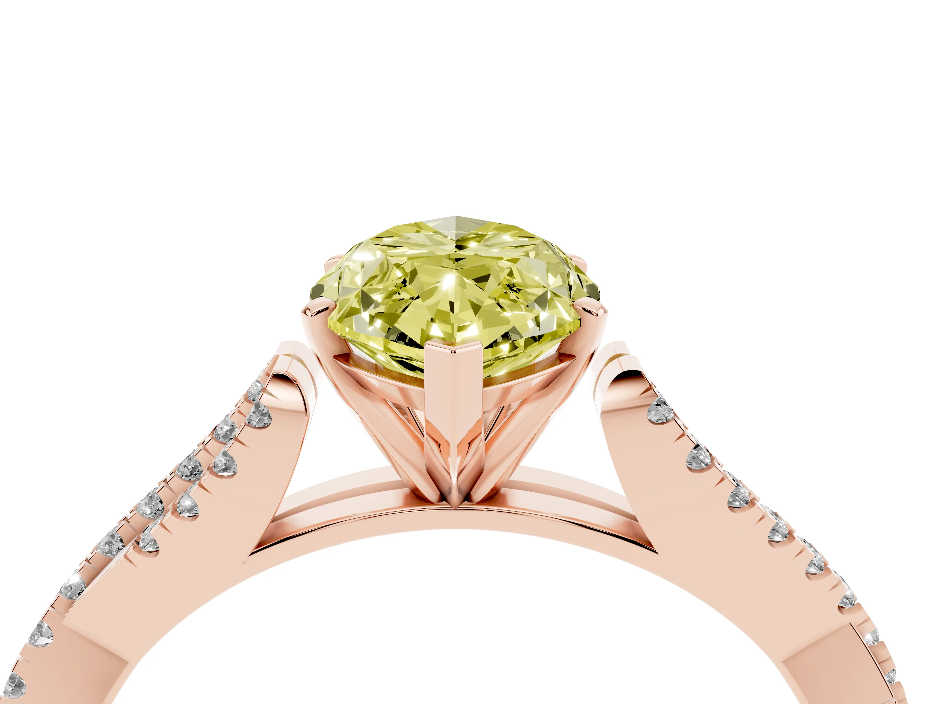 Fancy Yellow Marquise Cut Diamond Solitaire Engagement Ring Set in Rose gold with Twisted Pavé Band and Prong Setting