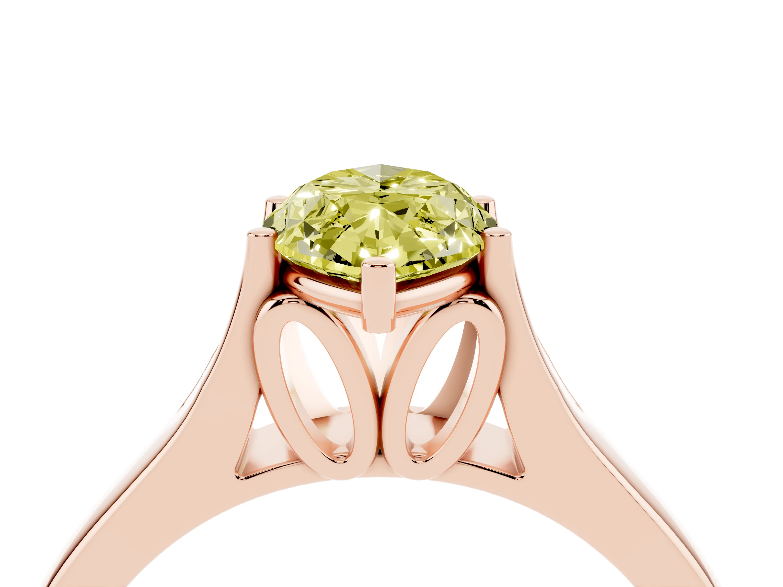 Fancy Yellow Marquise Cut Diamond Solitaire Ring Set in Rose gold with Arched Cathedral Band and Prong Setting