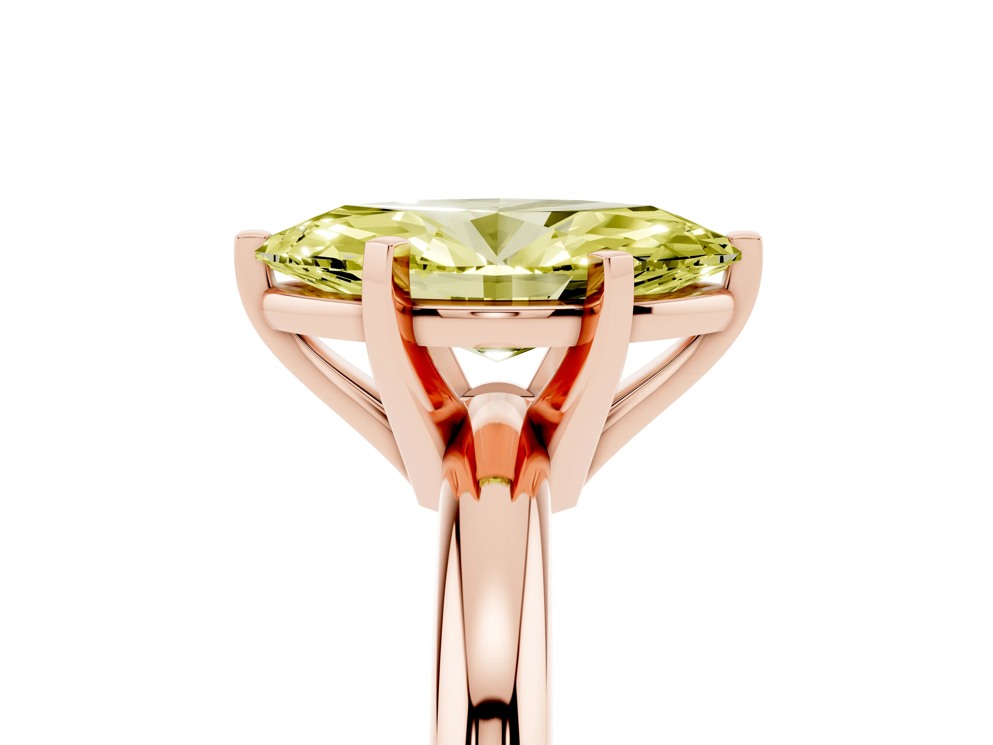 Fancy Yellow Marquise Cut Diamond Solitaire Engagement Ring Set in Rose gold with Round Band and Prong Setting