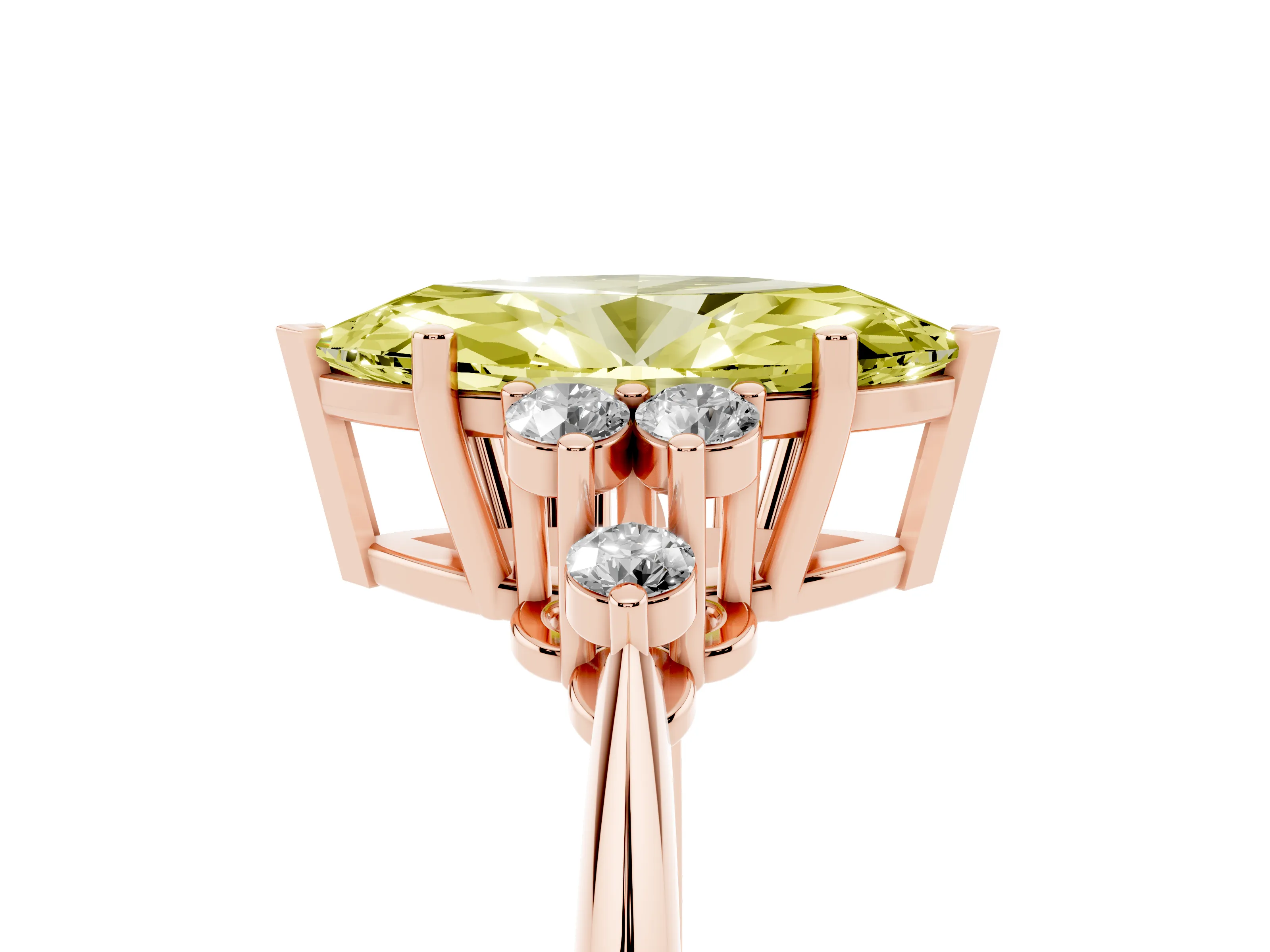 Fancy Yellow Marquise Cut Diamond Cluster Ring Set in Rose gold with Plain Band and Prong Setting