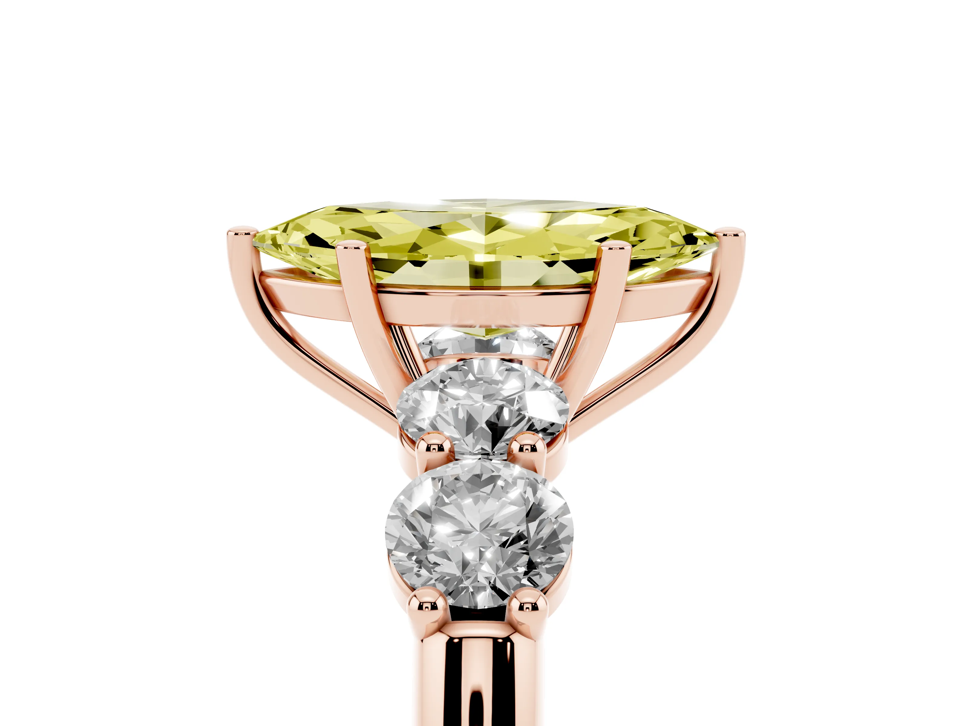 Fancy Yellow Marquise Cut Diamond Five-Stone Prong Set Ring Set in Rose gold with Classic Band