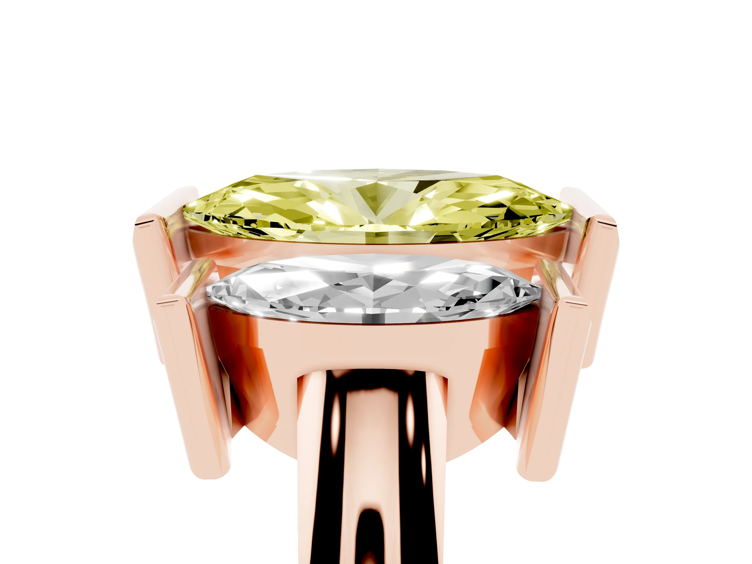 Fancy Yellow Marquise Cut Diamond Three-Stone Channel Set Ring Set in Rose gold with Smooth Polished Band