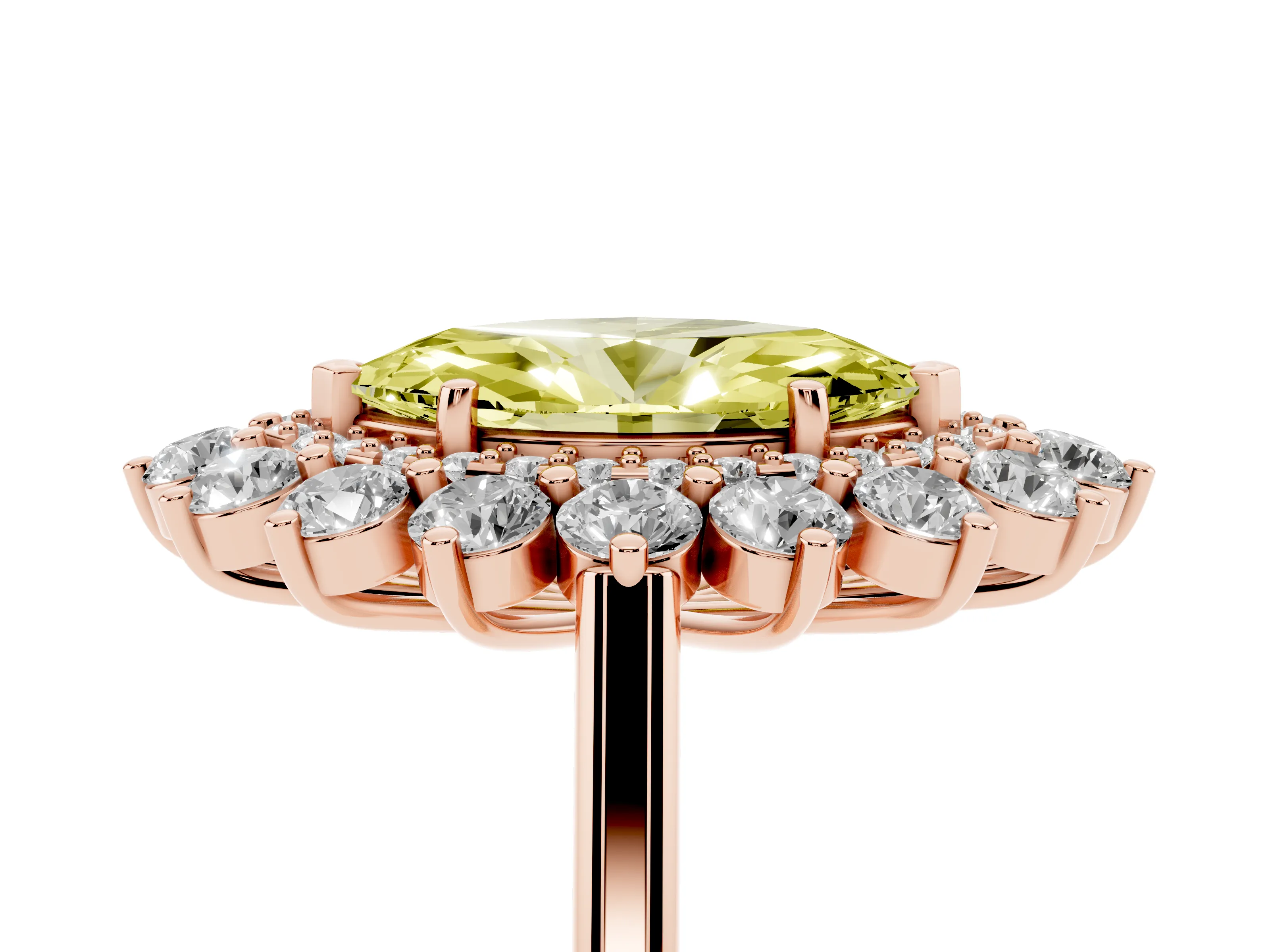 Fancy Yellow Marquise Cut Diamond Floral Double Halo Ring Set in Rose gold with Round Petals