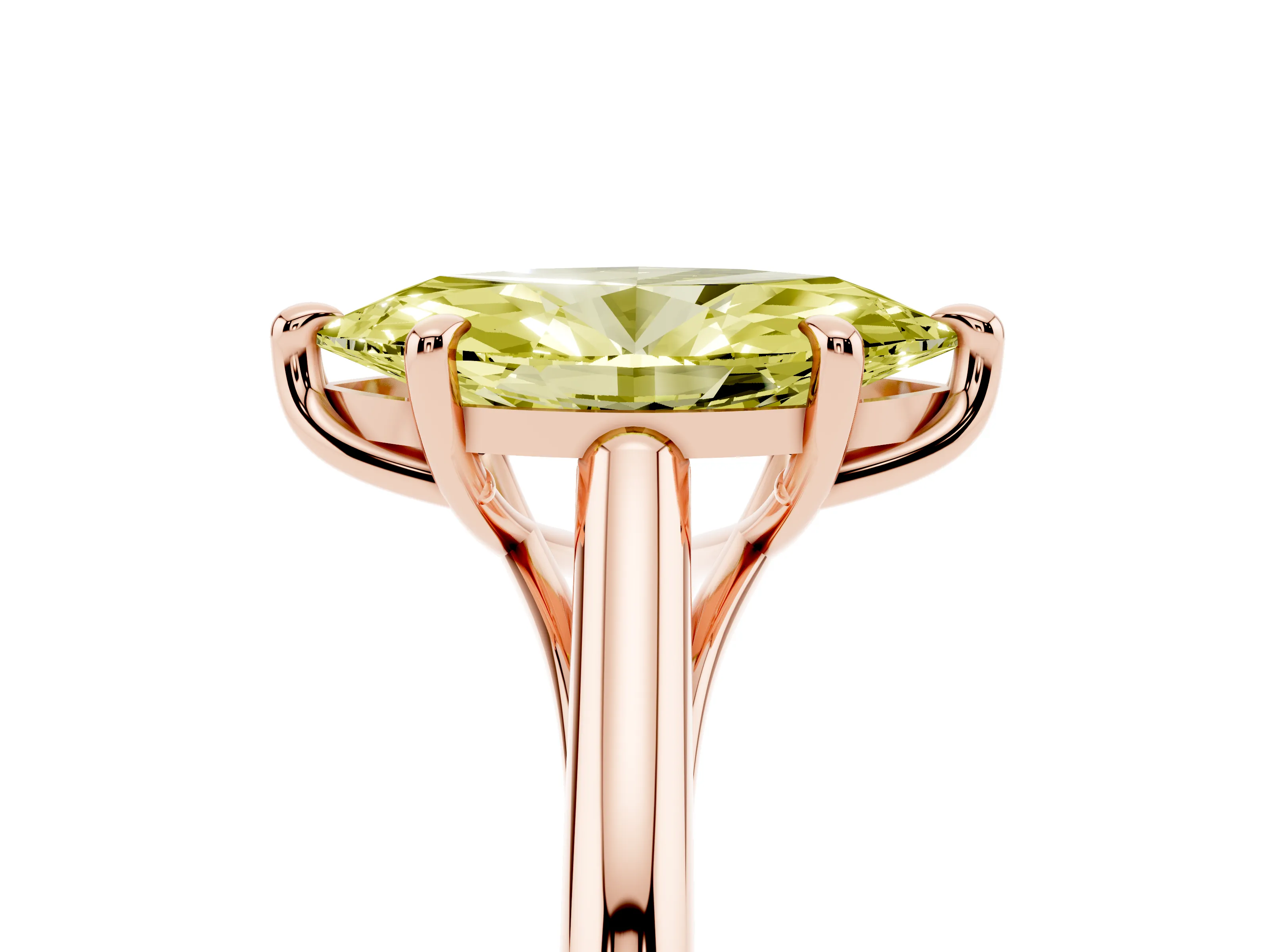 Fancy Yellow Marquise Cut Diamond Solitaire Engagement Ring Set in Rose gold with Prong Setting and Plain Classic Band