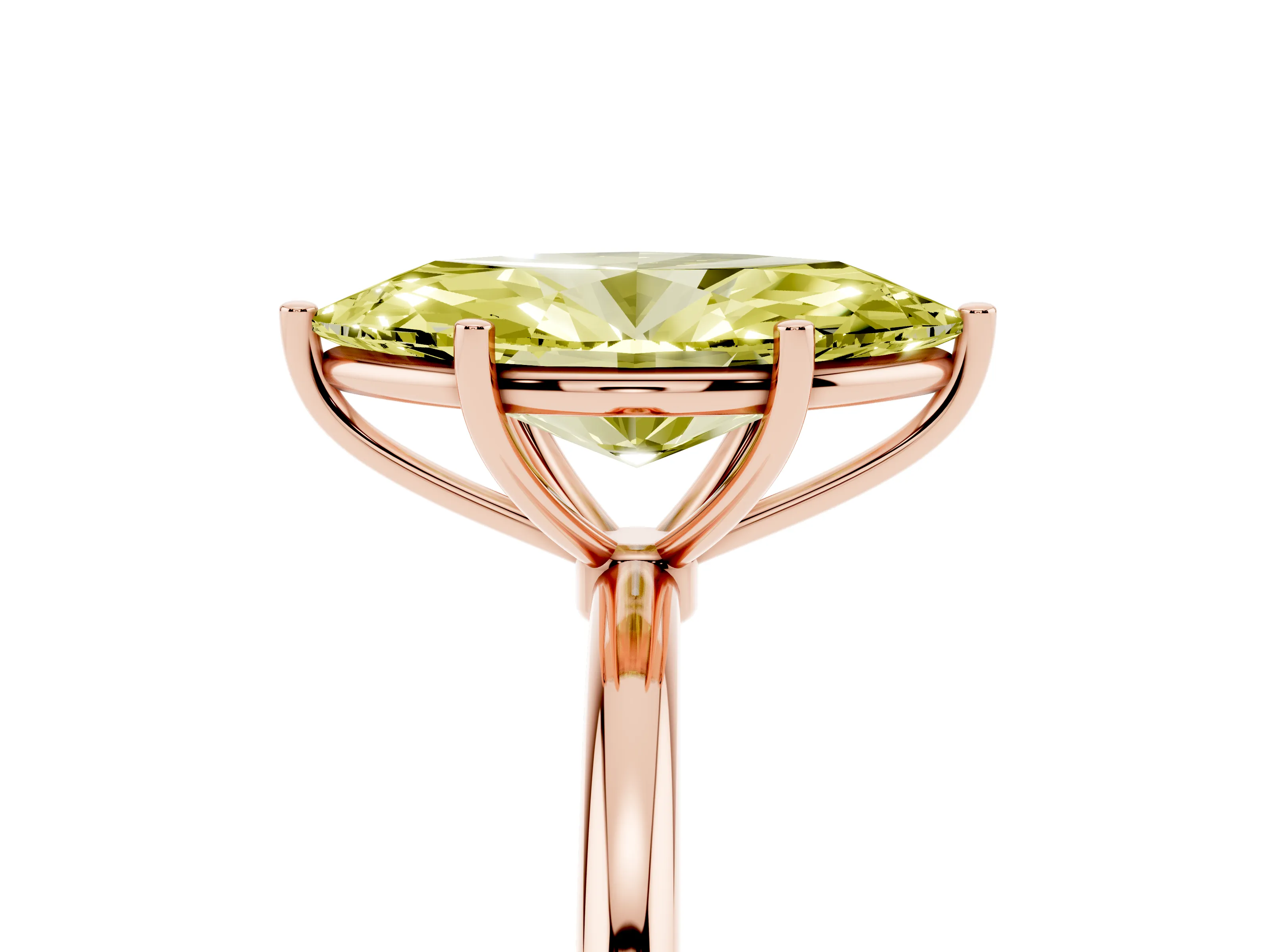 Fancy Yellow Marquise Cut Diamond Solitaire Engagement Ring Set in Rose gold with Thin Band and Prong Setting