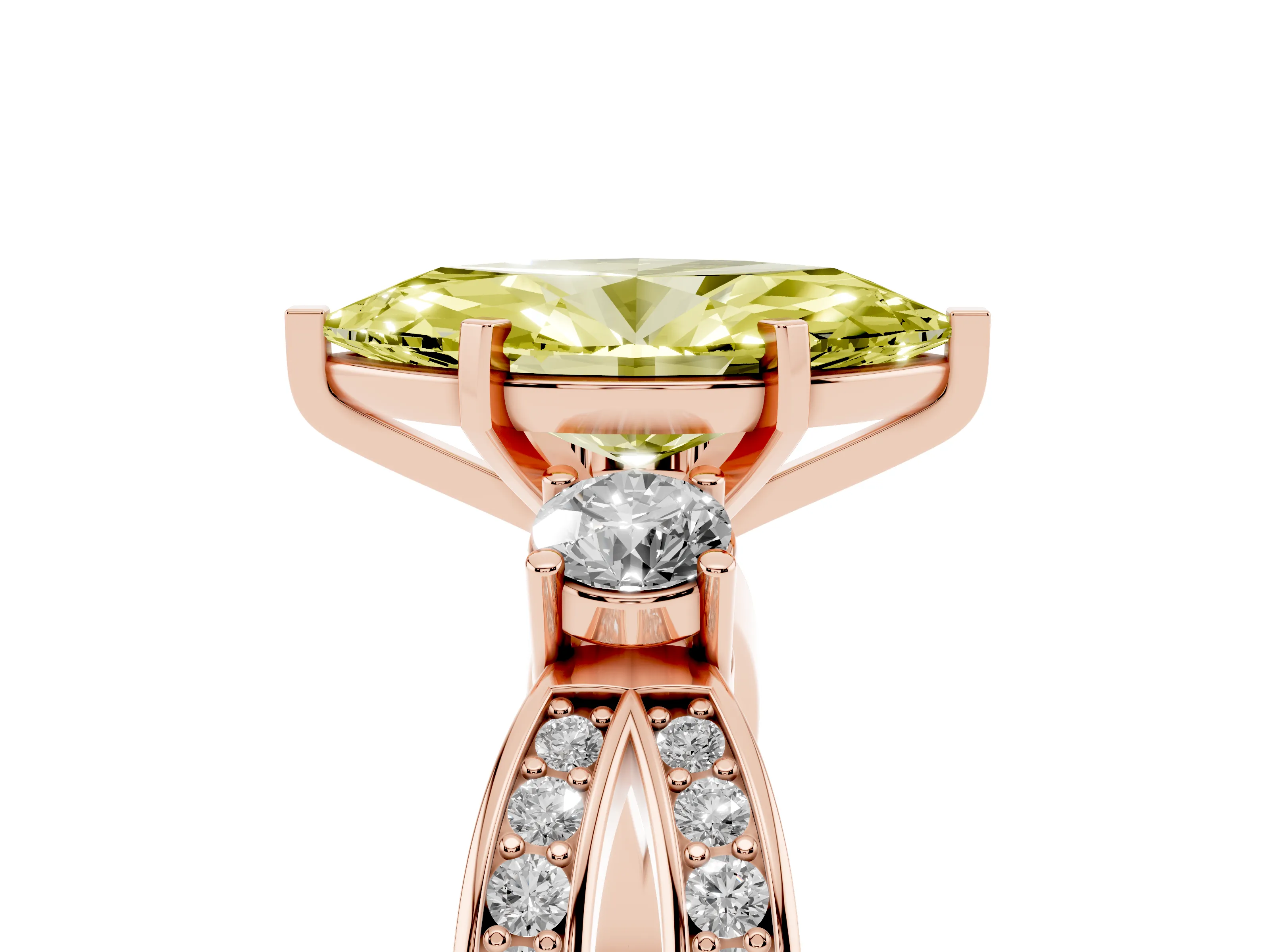 Fancy Yellow Three-Stone Marquise Cut Diamond Twist Band Ring Set in Rose gold with Pavé Accents and Prong Setting