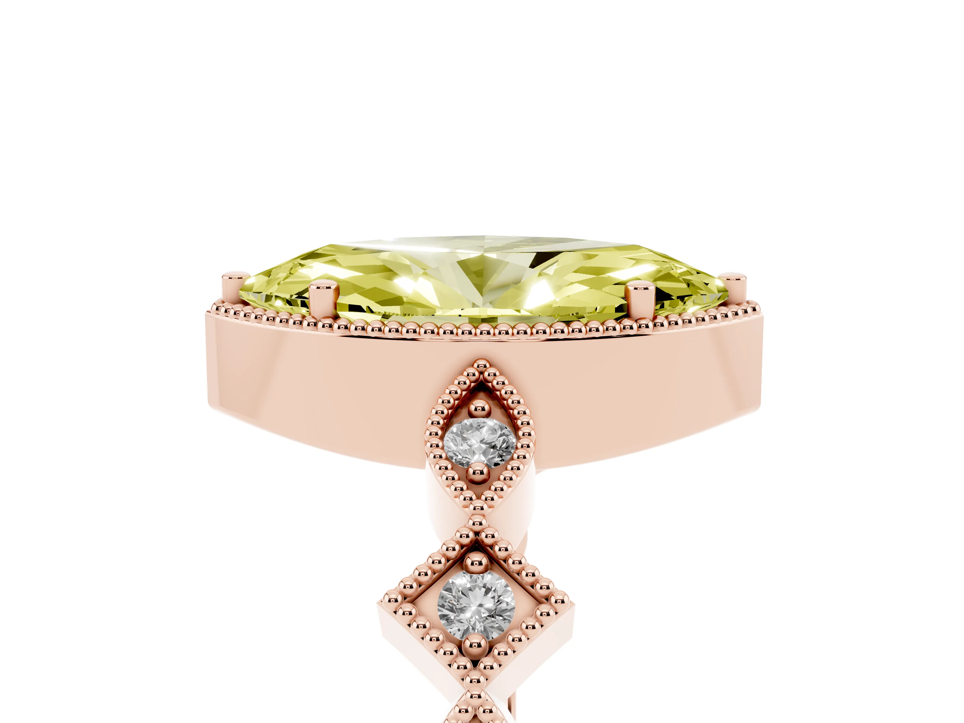 Fancy Yellow Marquise Cut Diamond Milgrain Marquise Twist Band Ring Set in Rose gold with Prong Setting