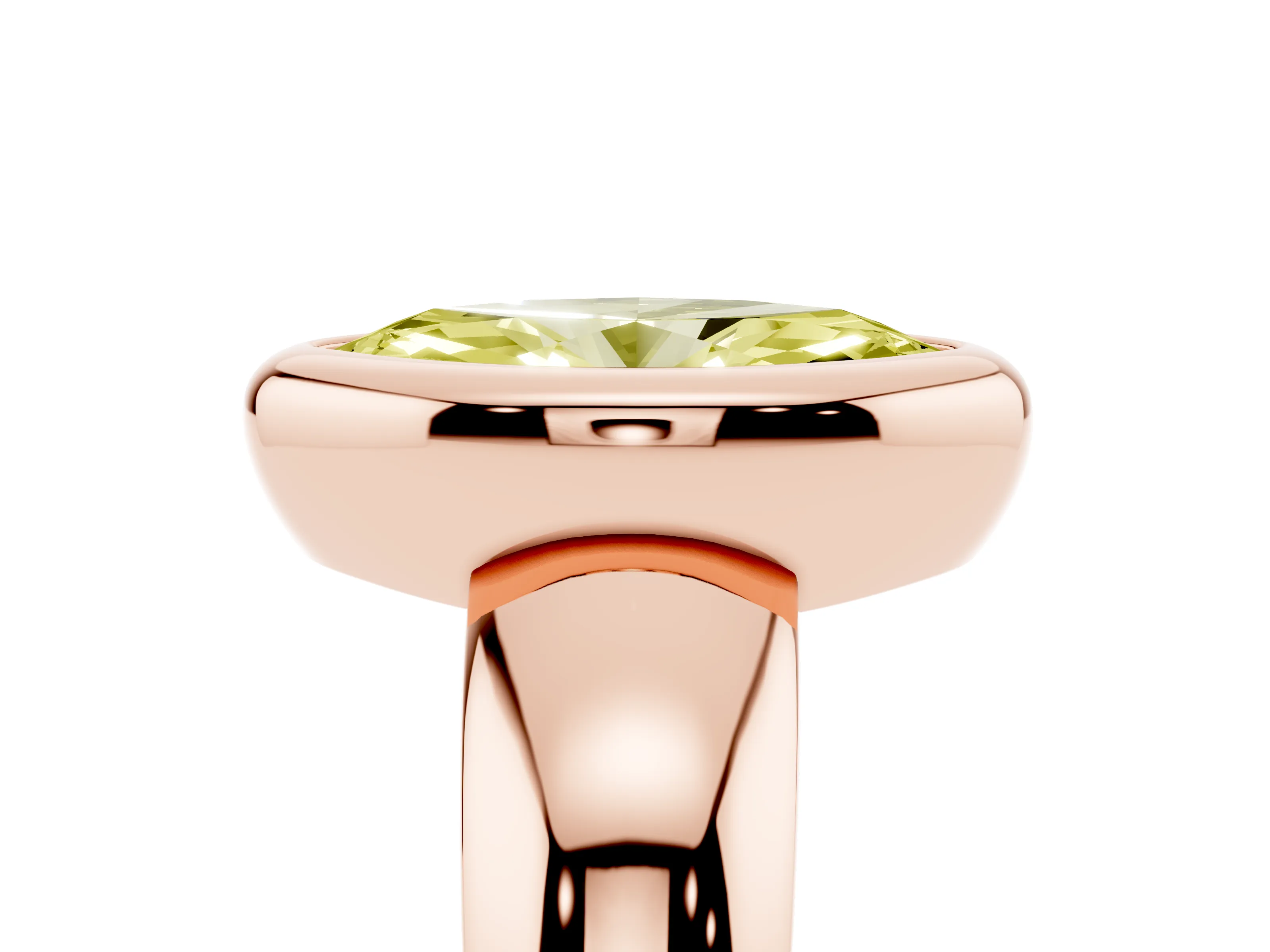 Fancy Yellow Bezel Set Marquise Cut Diamond Solitaire Ring Set in Rose gold with Wide Band
