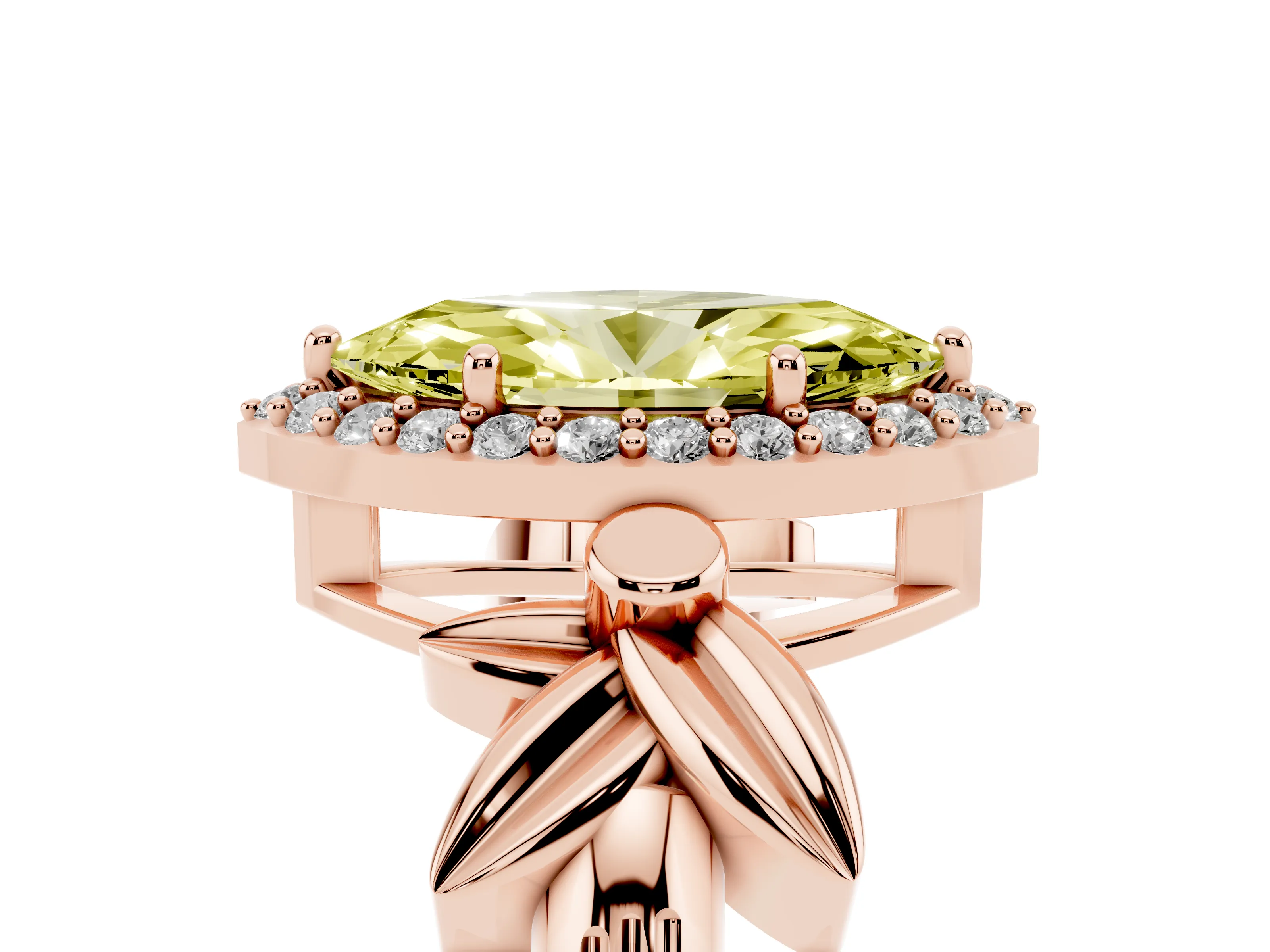 Fancy Yellow Marquise Cut Diamond Halo Floral Band Ring Set in Rose gold with Prong Setting