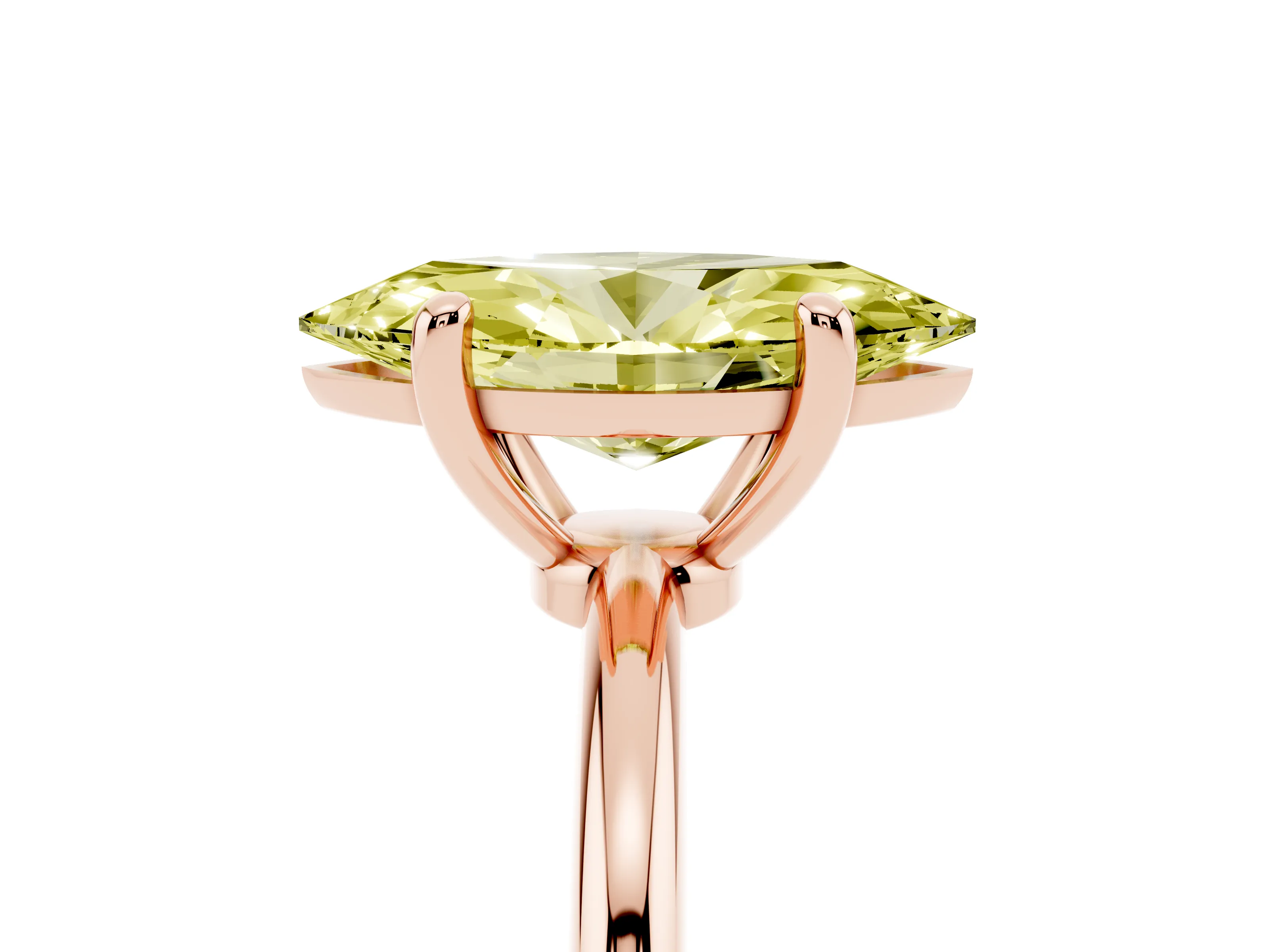 Fancy Yellow Marquise Cut Diamond Solitaire Ring Set in Rose gold with Secure Prong Setting on a Classic Band