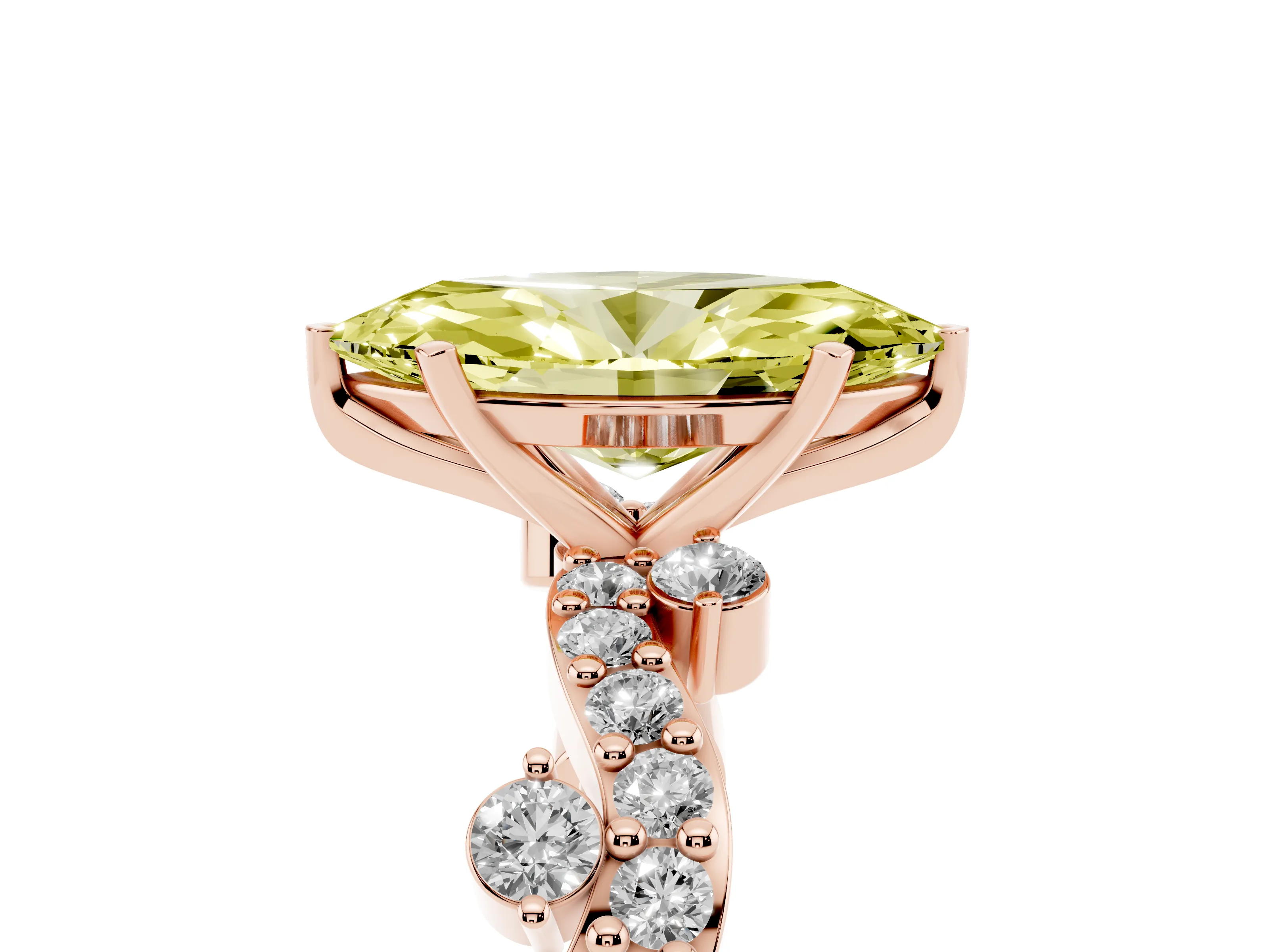 Fancy Yellow Marquise Cut Diamond Solitaire Twisted Band Set in Rose gold with Pavé Setting