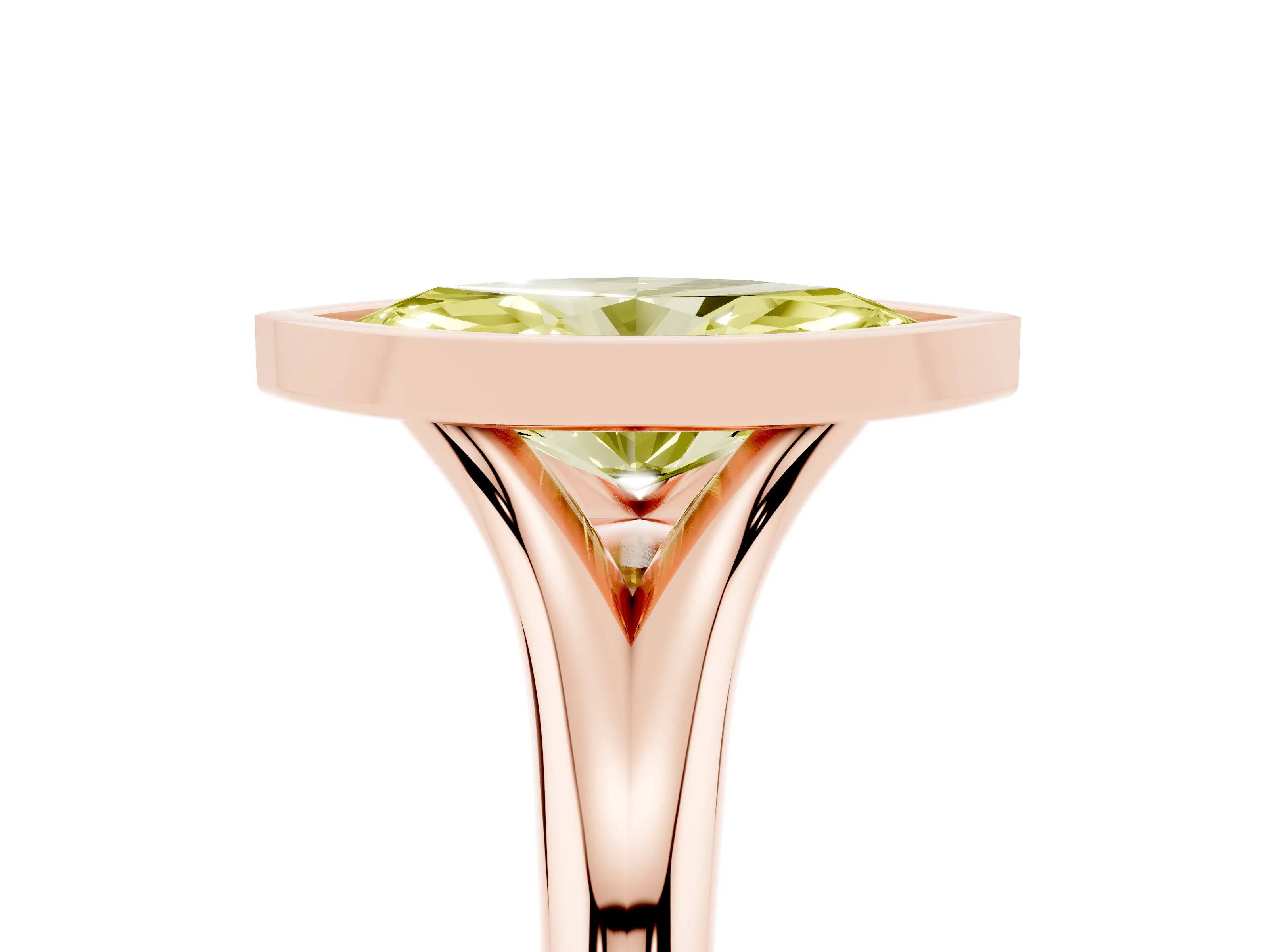 Fancy Yellow Bezel Set Marquise Cut Diamond Solitaire Ring Set in Rose gold with Smooth Band