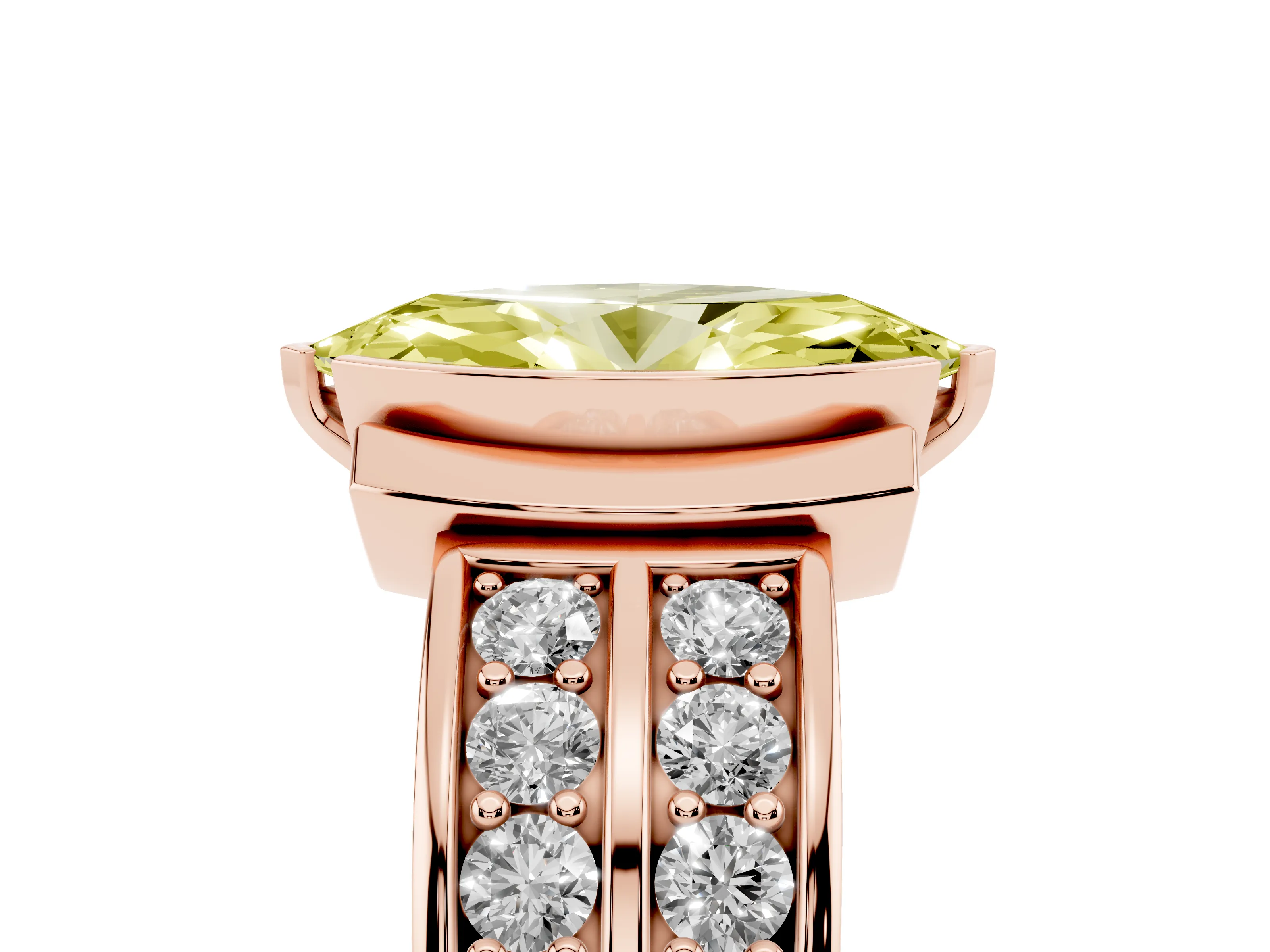 Fancy Yellow Marquise Cut Diamond Wide Channel Set Band Ring Set in Rose gold with Bezel Setting