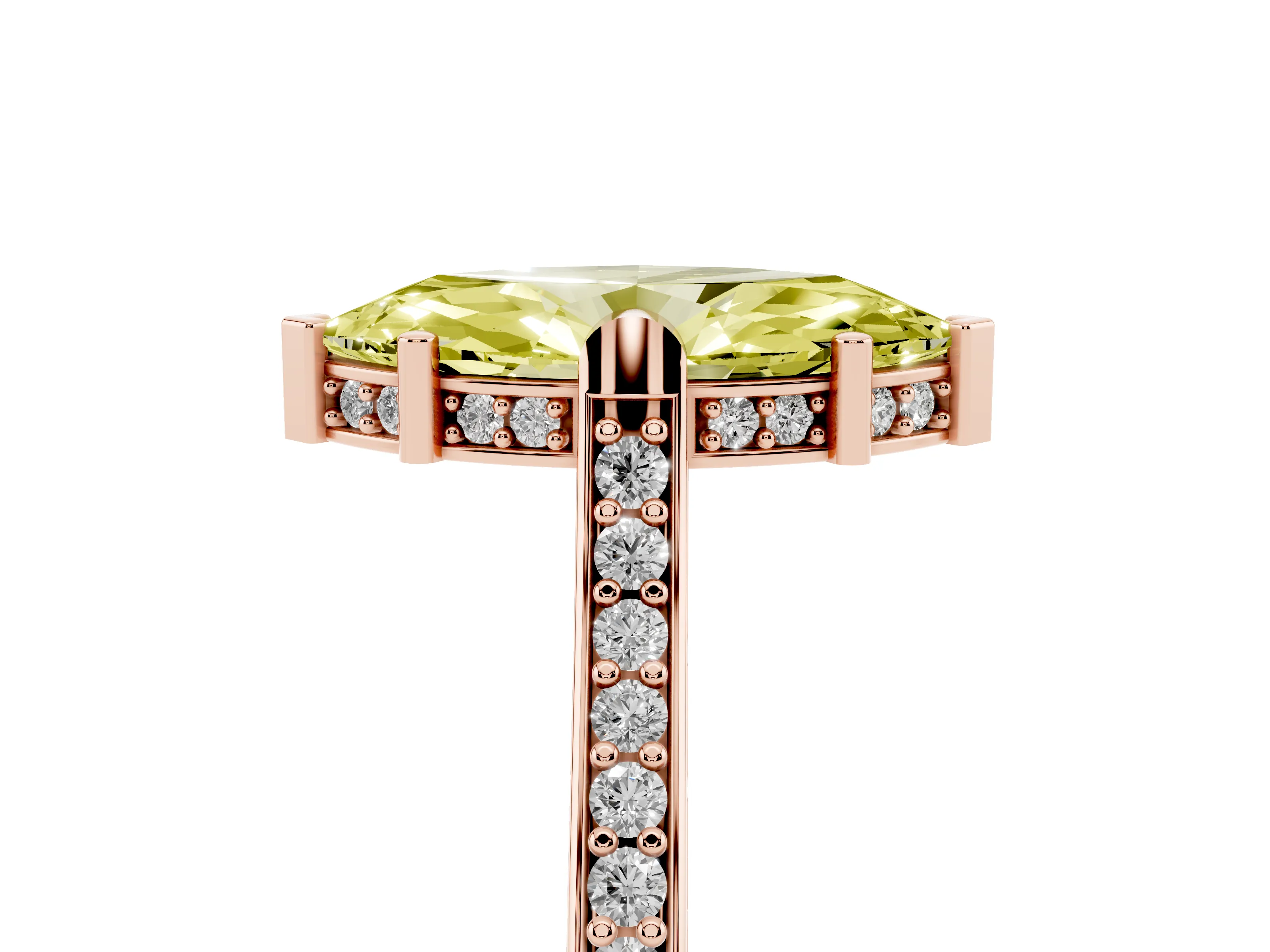 Fancy Yellow Marquise Cut Diamond Solitaire Ring Set in Rose gold with Channel Set Band and Bezel Prong Setting
