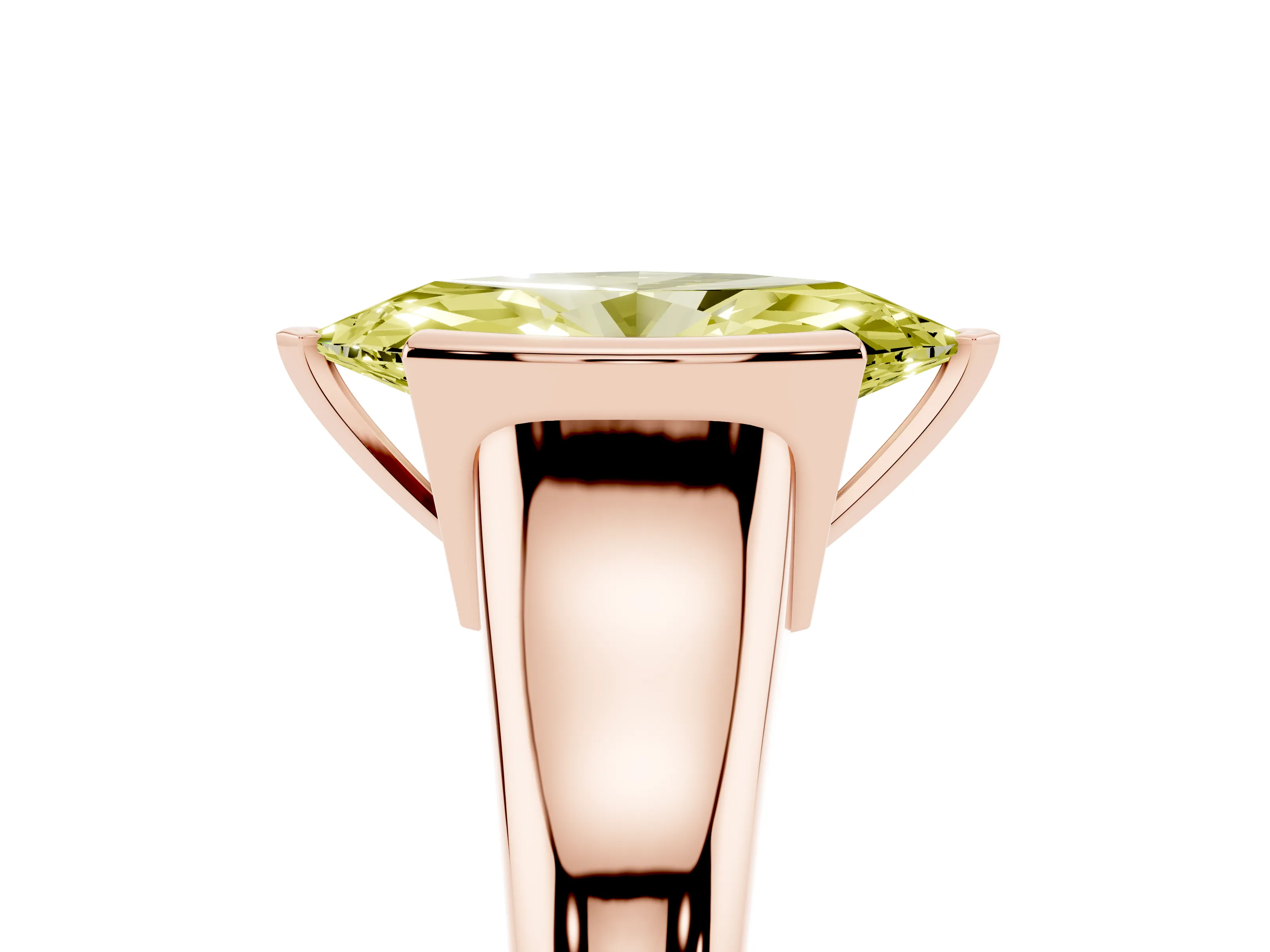 Fancy Yellow Marquise Cut Diamond Solitaire Tension Set Ring Set in Rose gold with Split Shank Band
