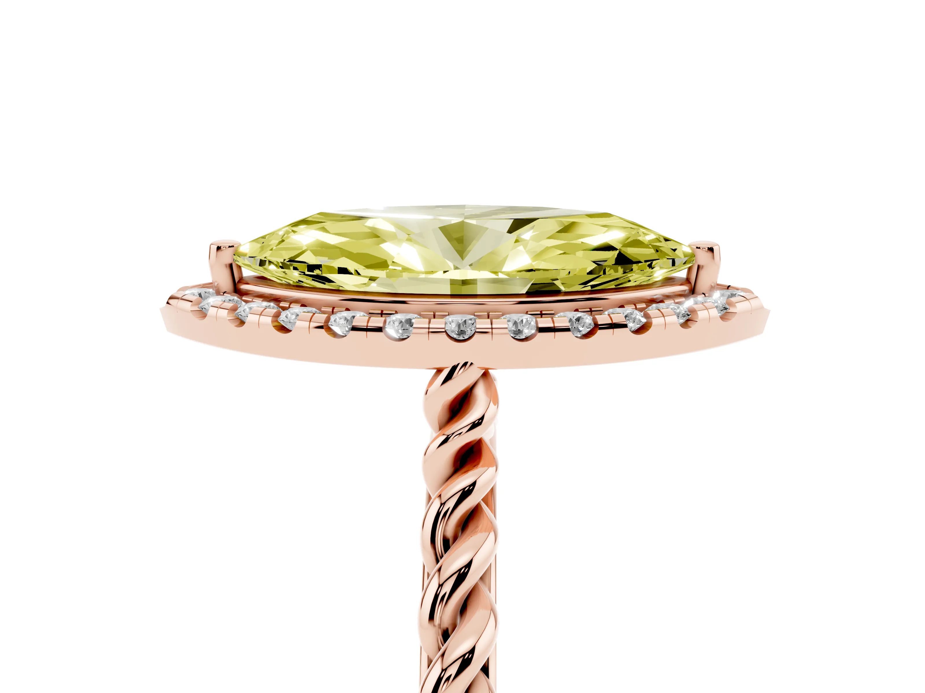 Fancy Yellow Marquise Cut Diamond Halo Ring Set in Rose gold with Plain Twisted Band