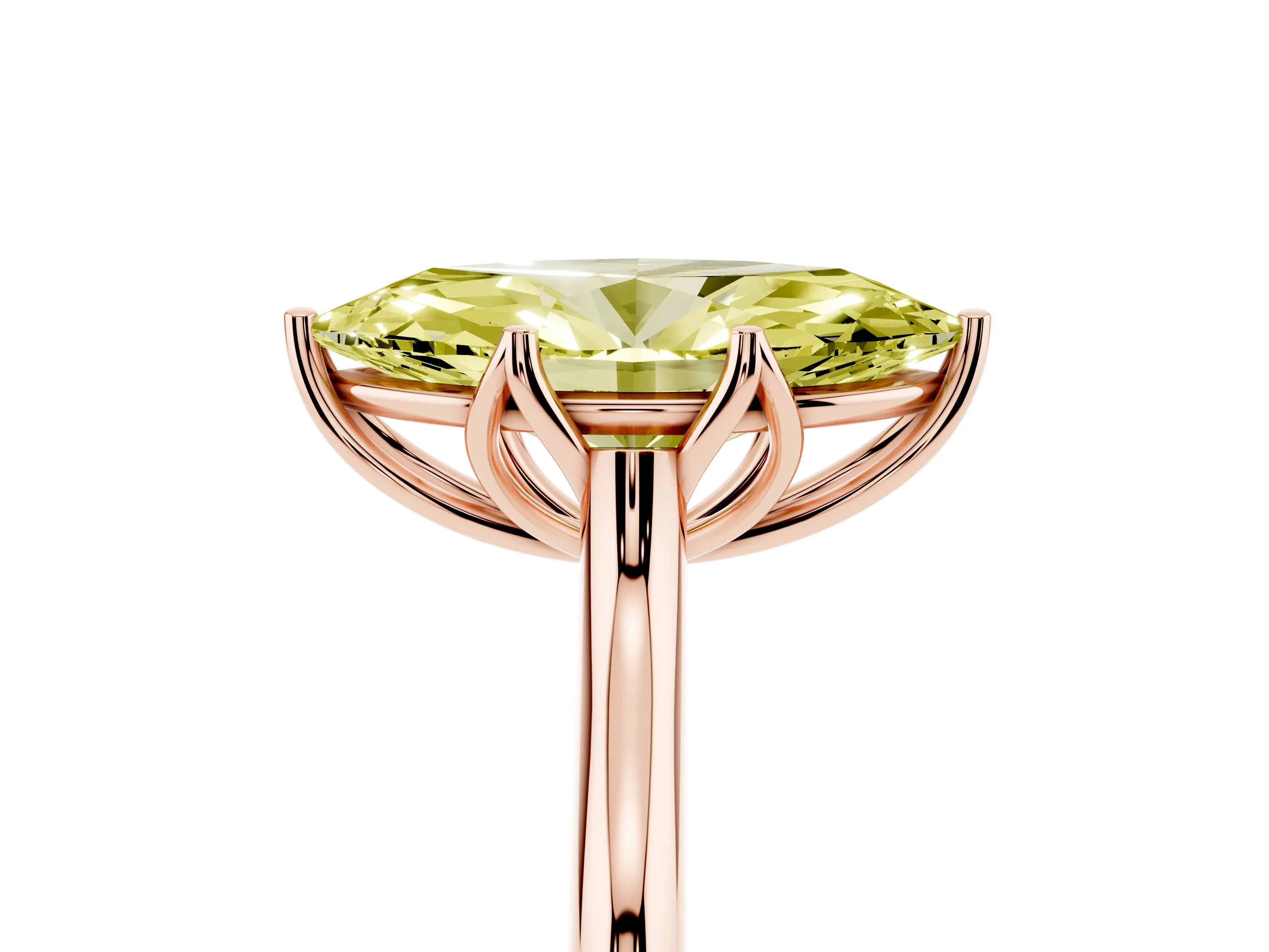 Fancy Yellow Marquise Cut Diamond Solitaire Cathedral Ring Set in Rose gold with Prong Setting