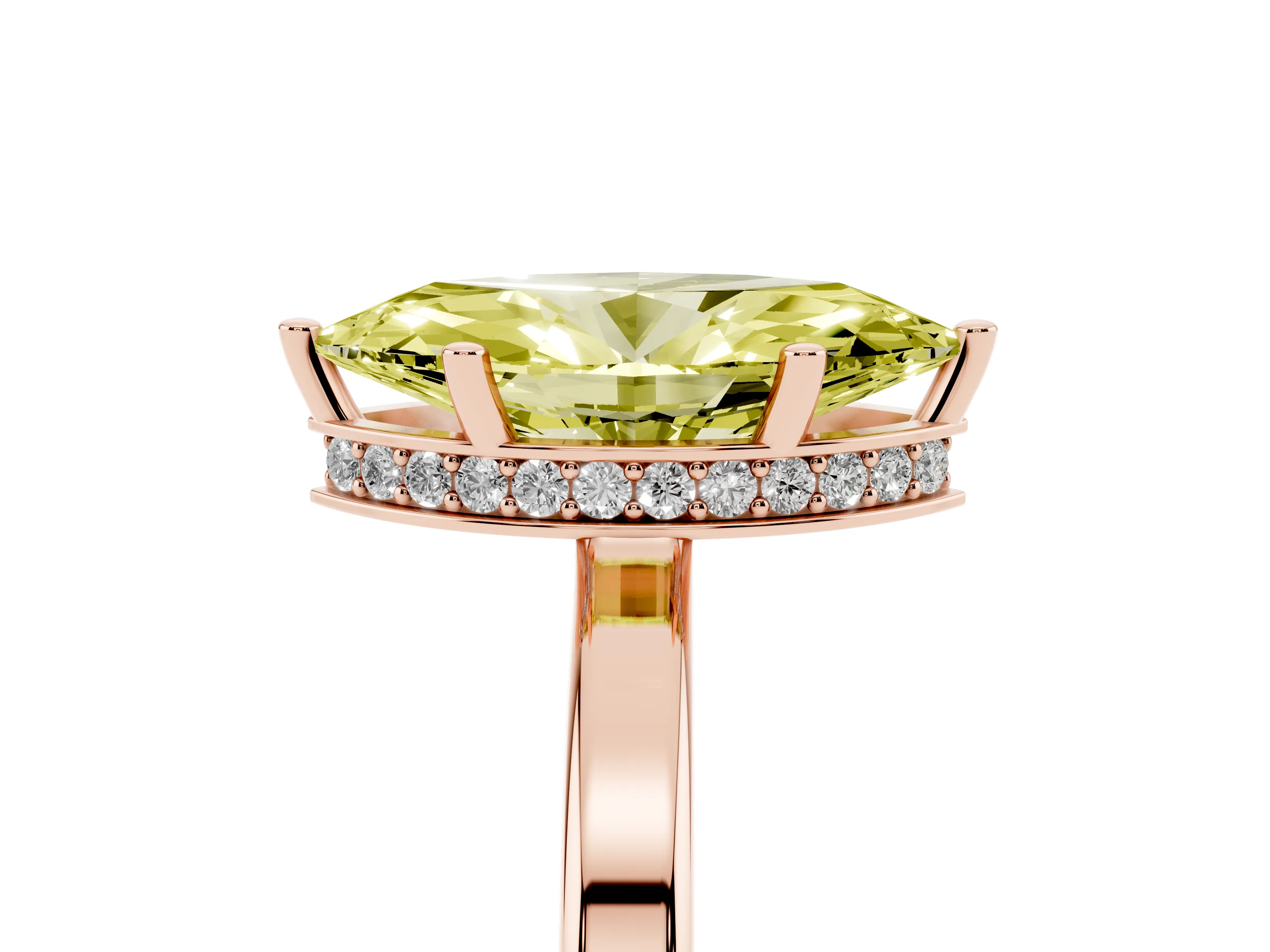 Fancy Yellow Marquise Cut Diamond Solitaire Engagement Ring Set in Rose gold with Prong Setting on a Plain Band