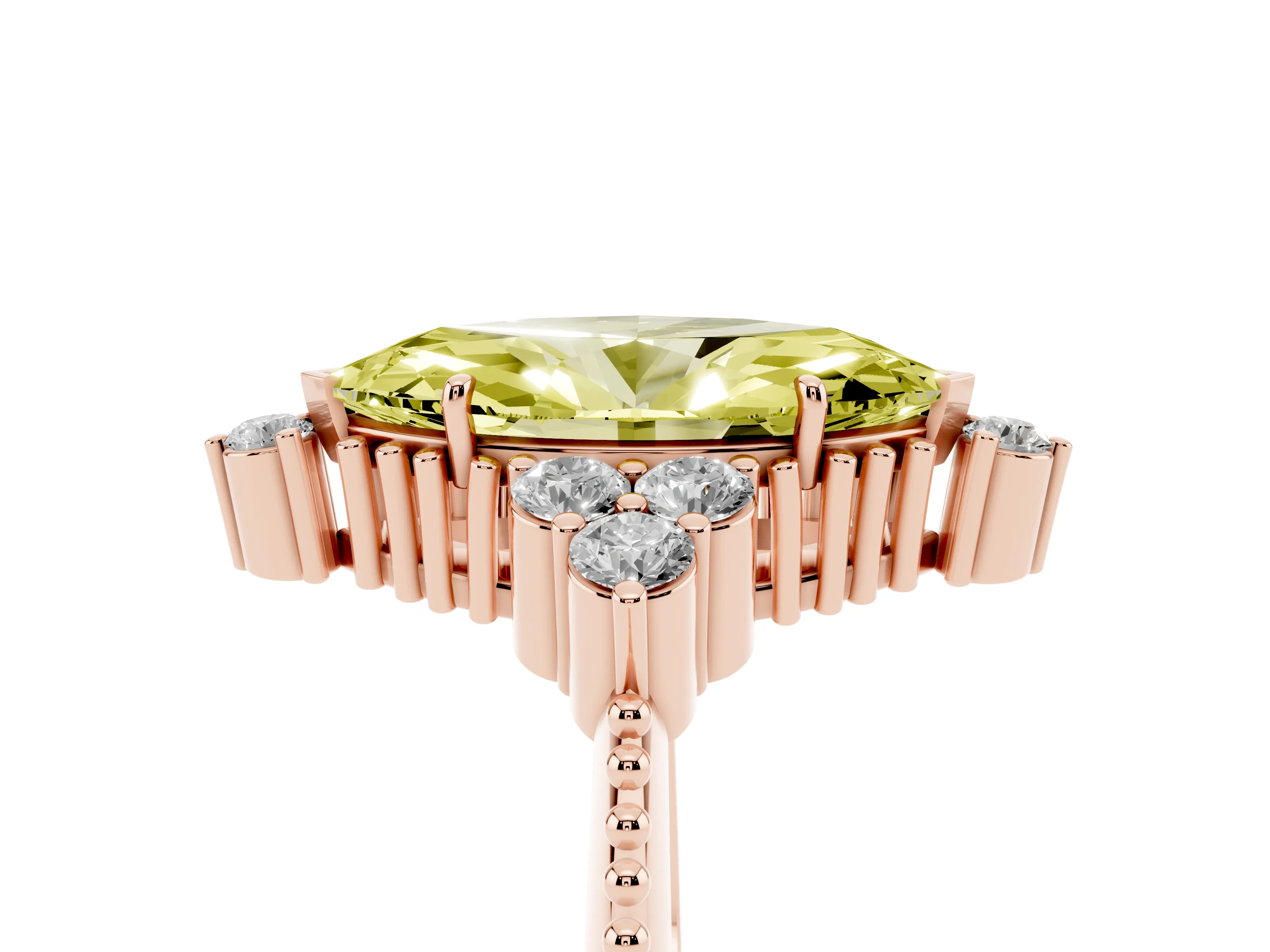 Fancy Yellow Marquise Cut Diamond Cluster Ring Set in Rose gold with Beaded Band