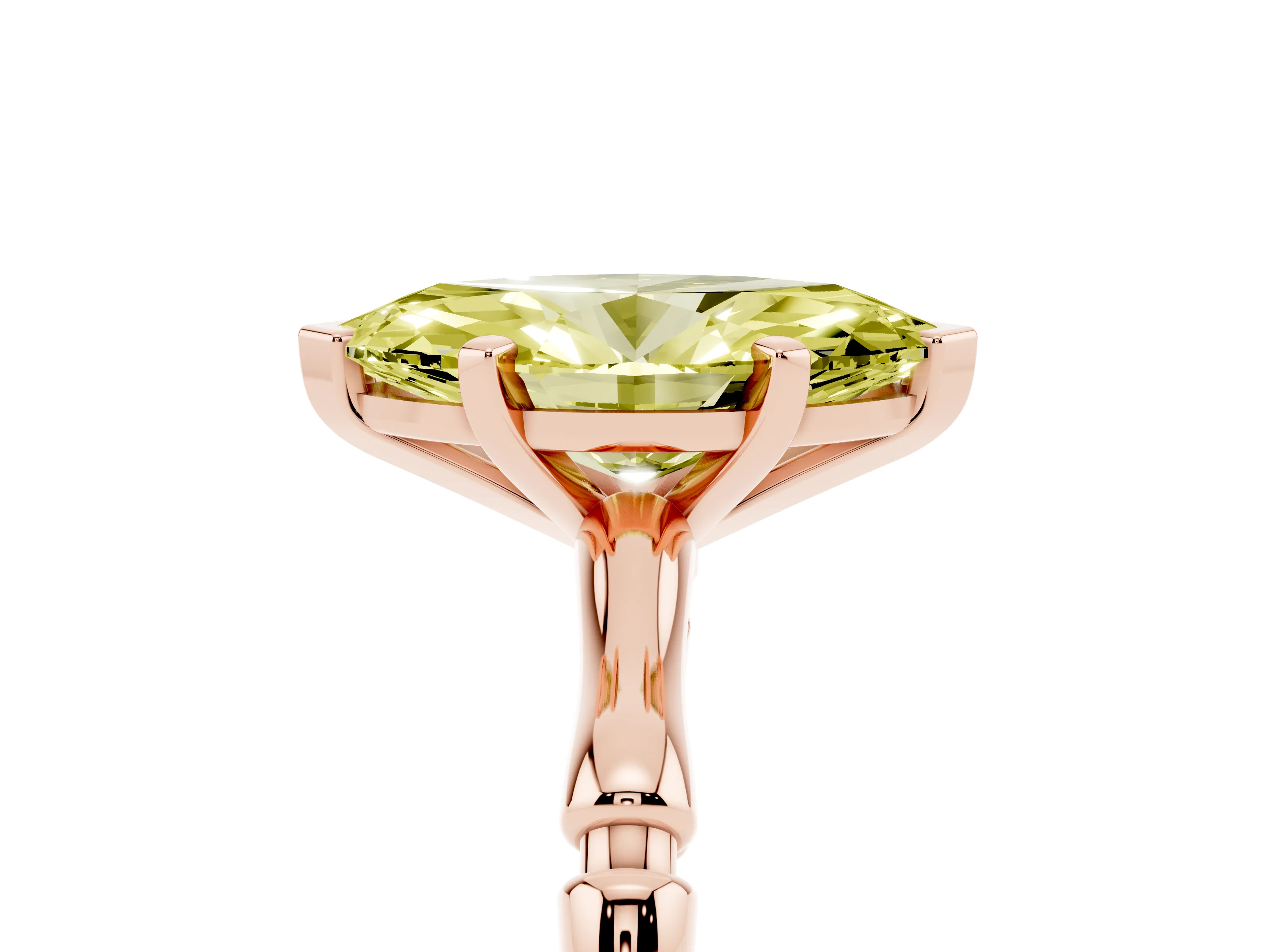 Fancy Yellow Marquise Cut Diamond Solitaire Ring Set in Rose gold with Bamboo Band and Prong Setting