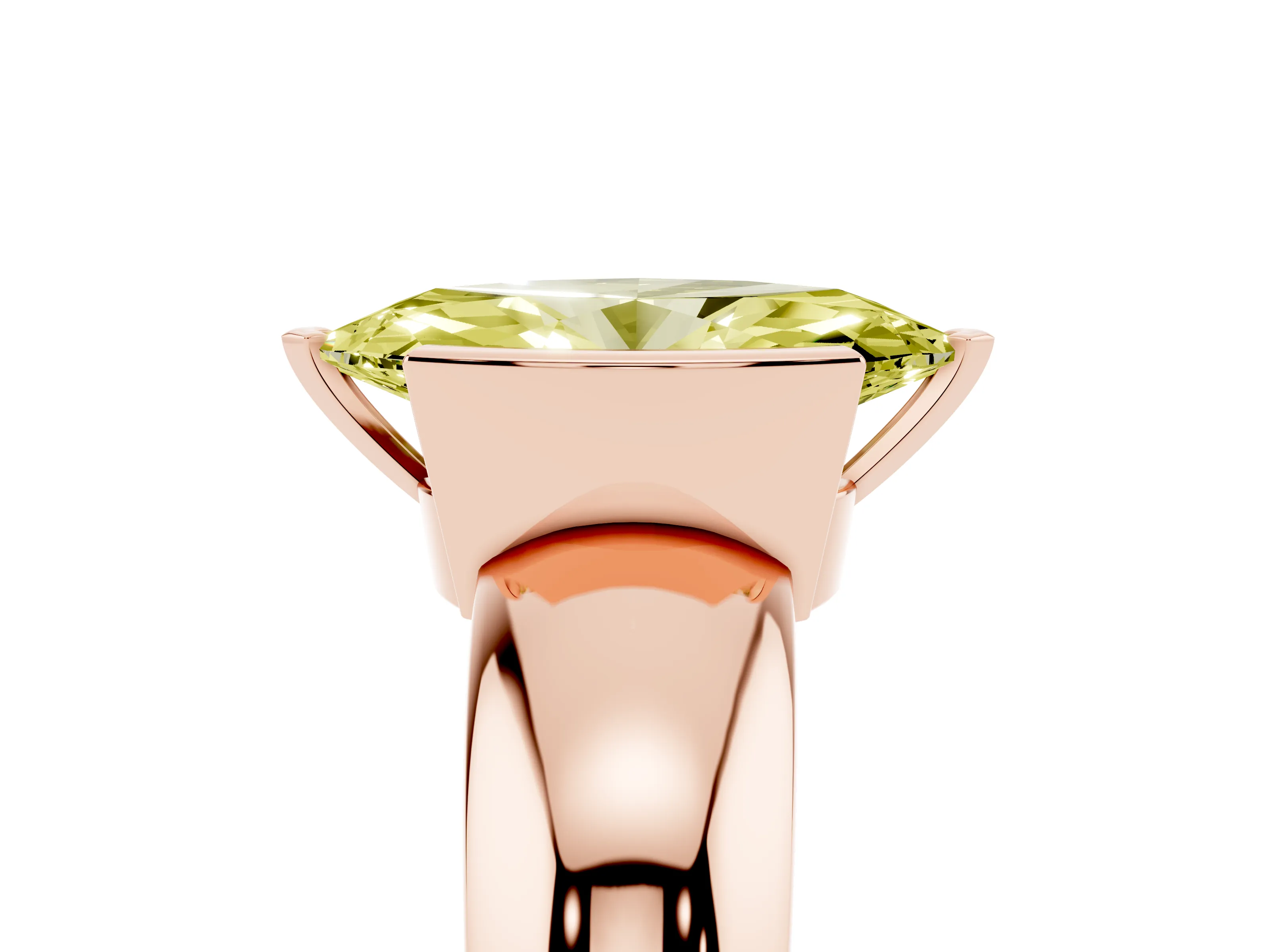 Fancy Yellow Marquise Cut Diamond Solitaire Tension Set Ring Set in Rose gold with Wide Band