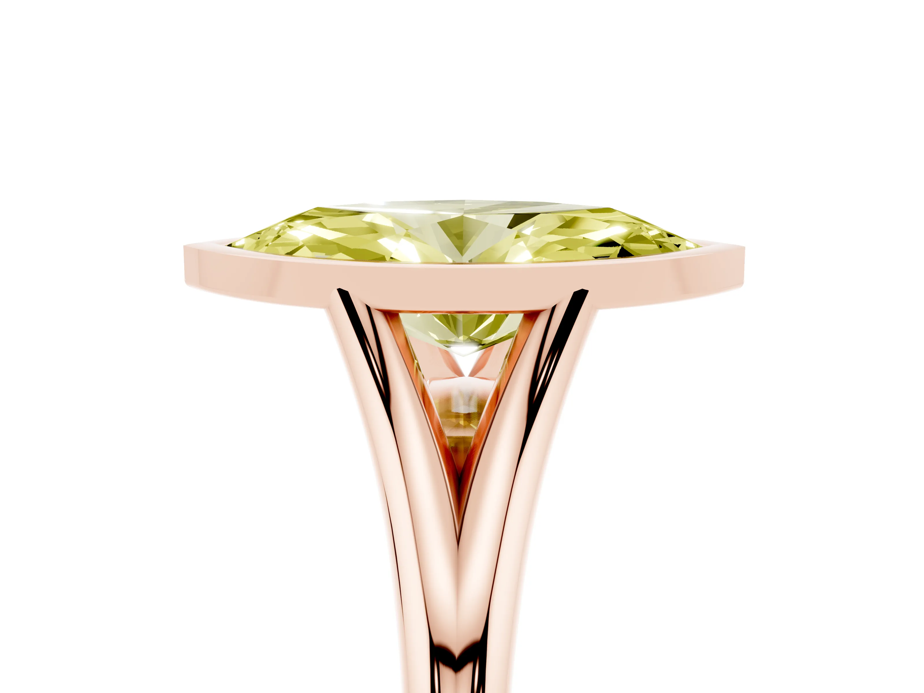 Fancy Yellow Bezel Set Marquise Cut Diamond Solitaire Ring Set in Rose gold with Tapered Band