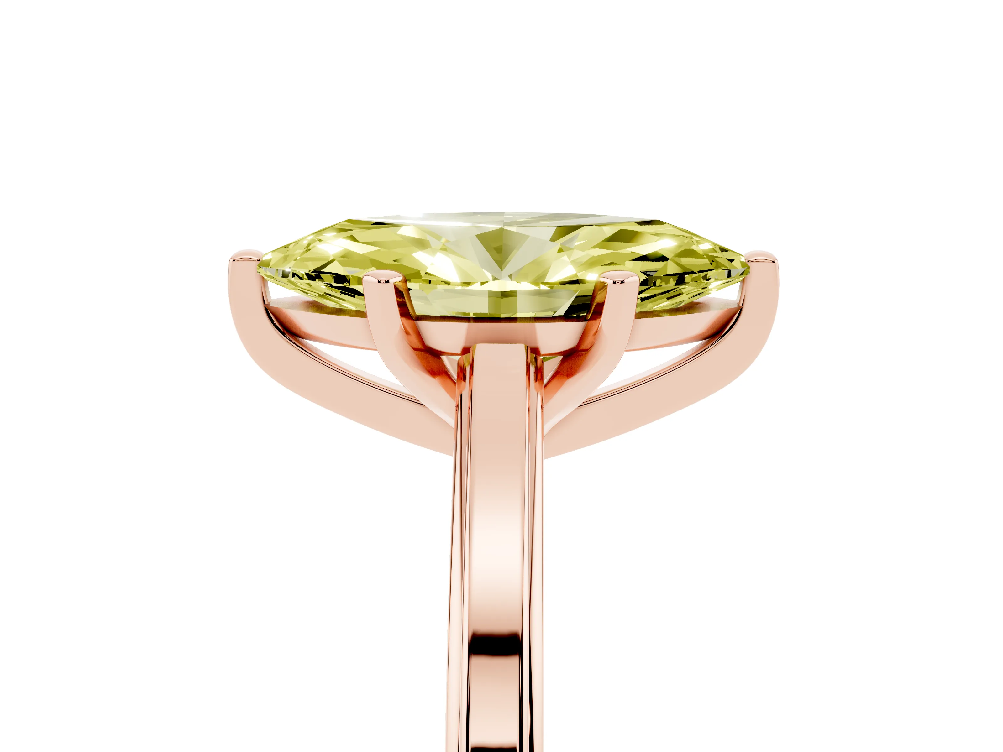 Fancy Yellow Marquise Cut Diamond Solitaire Ring Set in Rose gold with Prong Setting and Classic Band