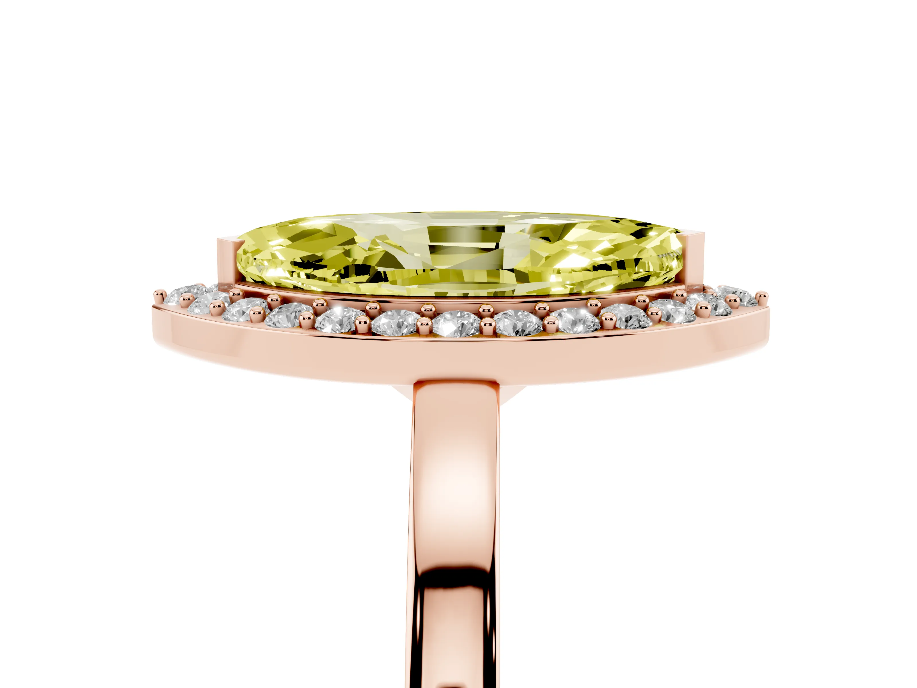 Fancy Yellow Marquise Cut Diamond Halo Ring Set in Rose gold with Solitaire Band and Prong Setting