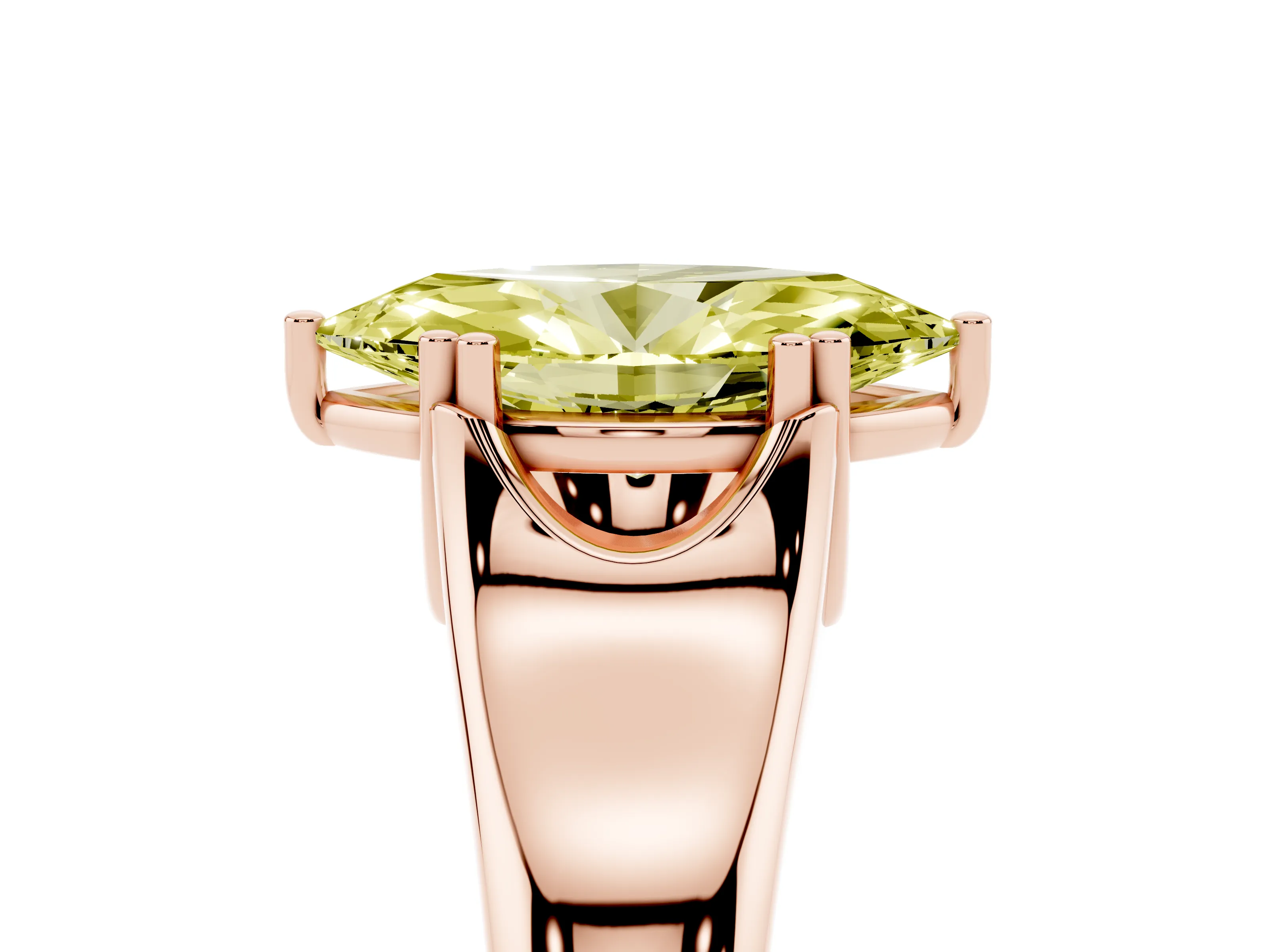 Fancy Yellow Marquise Cut Diamond Solitaire Ring Set in Rose gold with Wide Band and Prong Setting