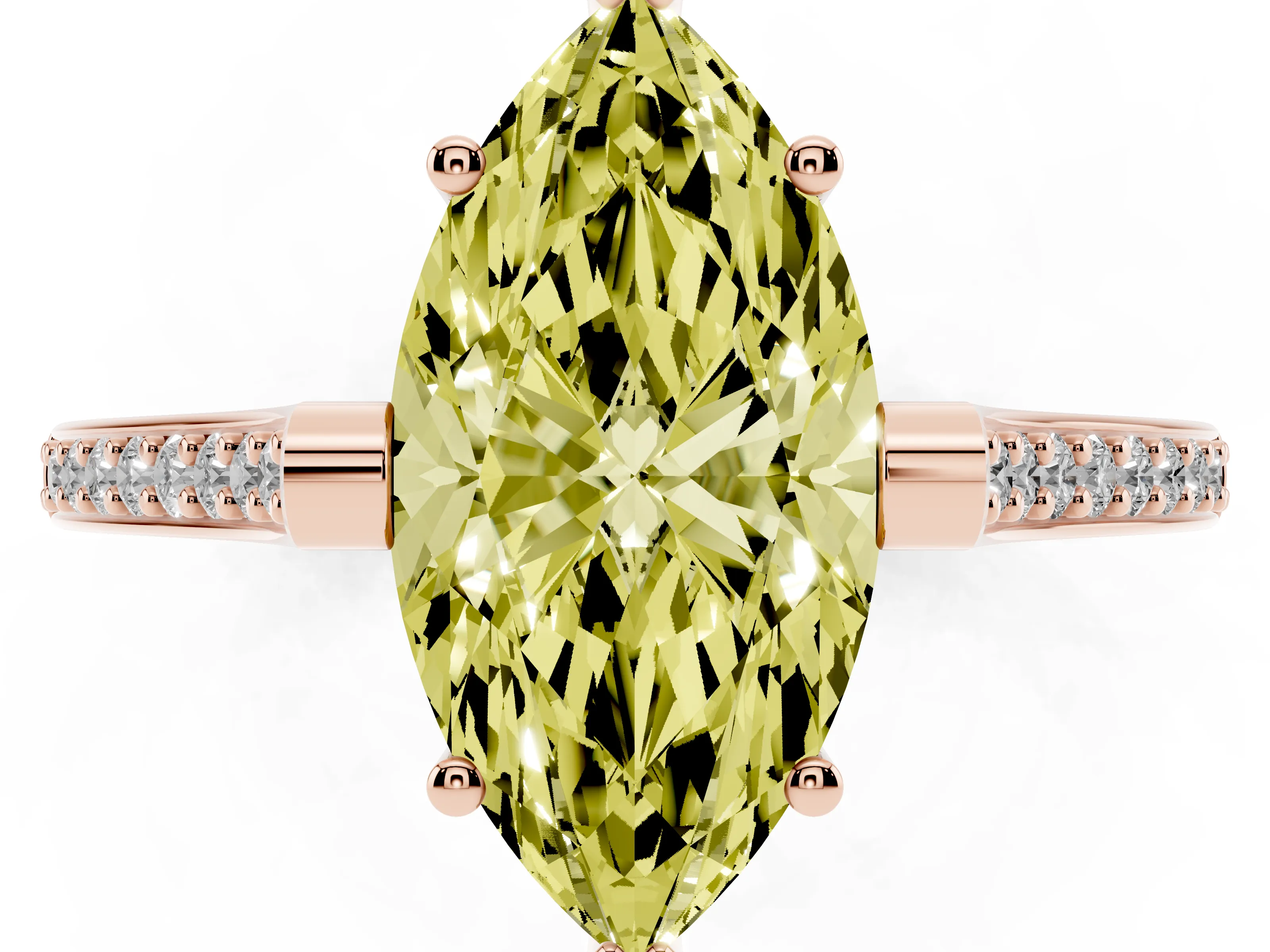 Fancy Yellow Marquise Cut Diamond Solitaire Ring Set in Rose gold with Channel Set Band and Bezel Prong Setting