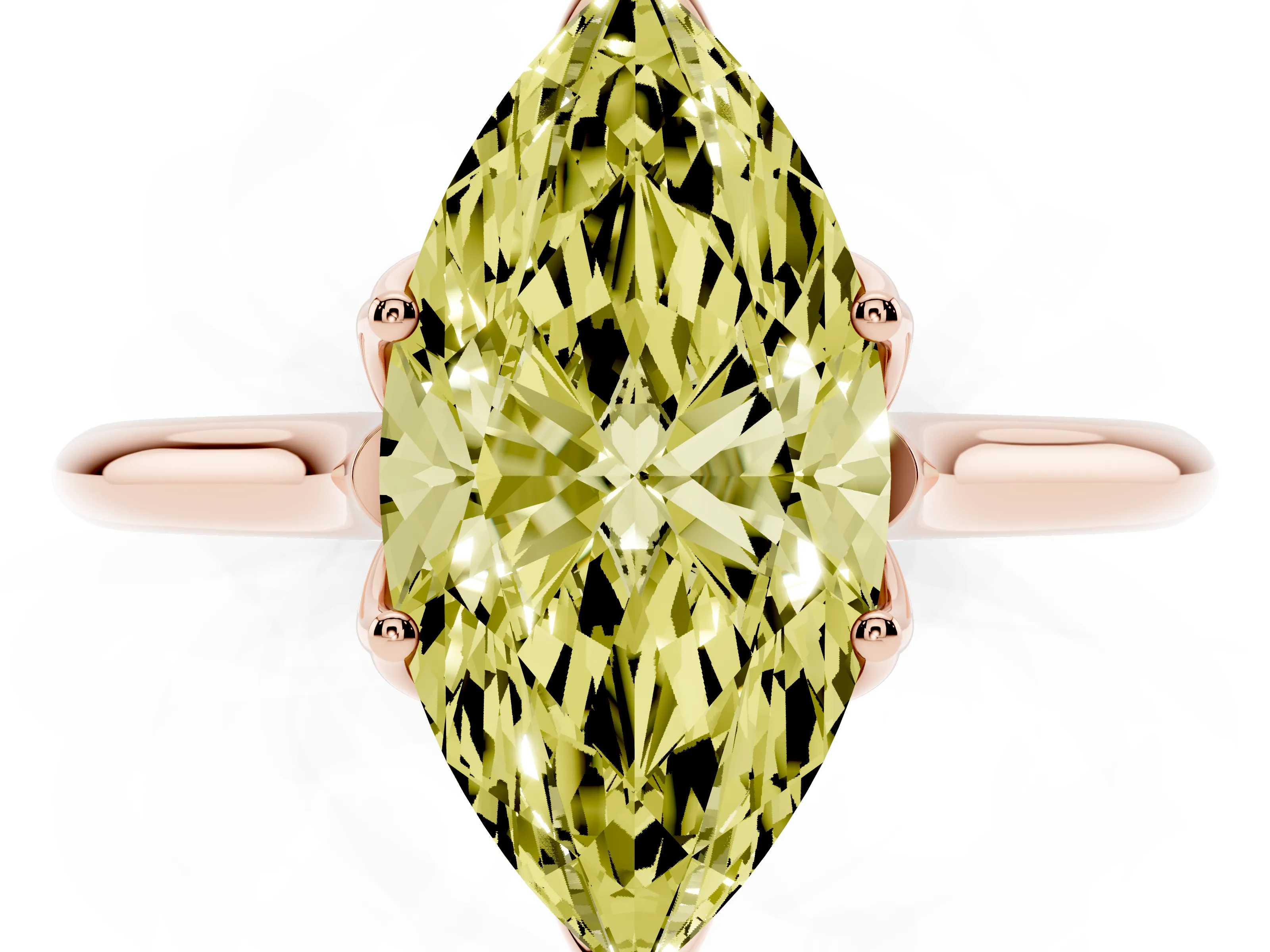 Fancy Yellow Marquise Cut Diamond Solitaire Cathedral Ring Set in Rose gold with Prong Setting