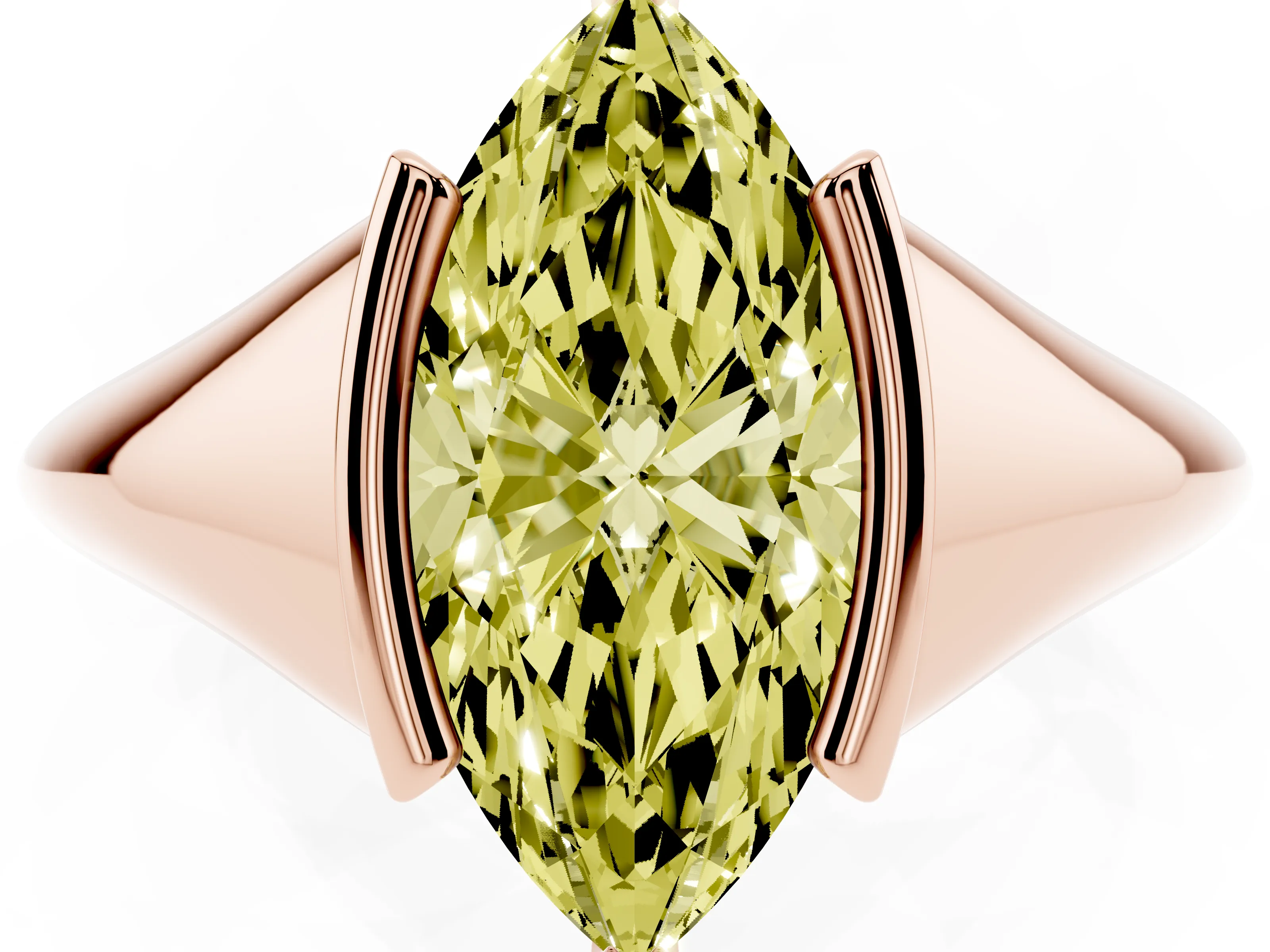 Fancy Yellow Marquise Cut Diamond Solitaire Tension Set Ring Set in Rose gold