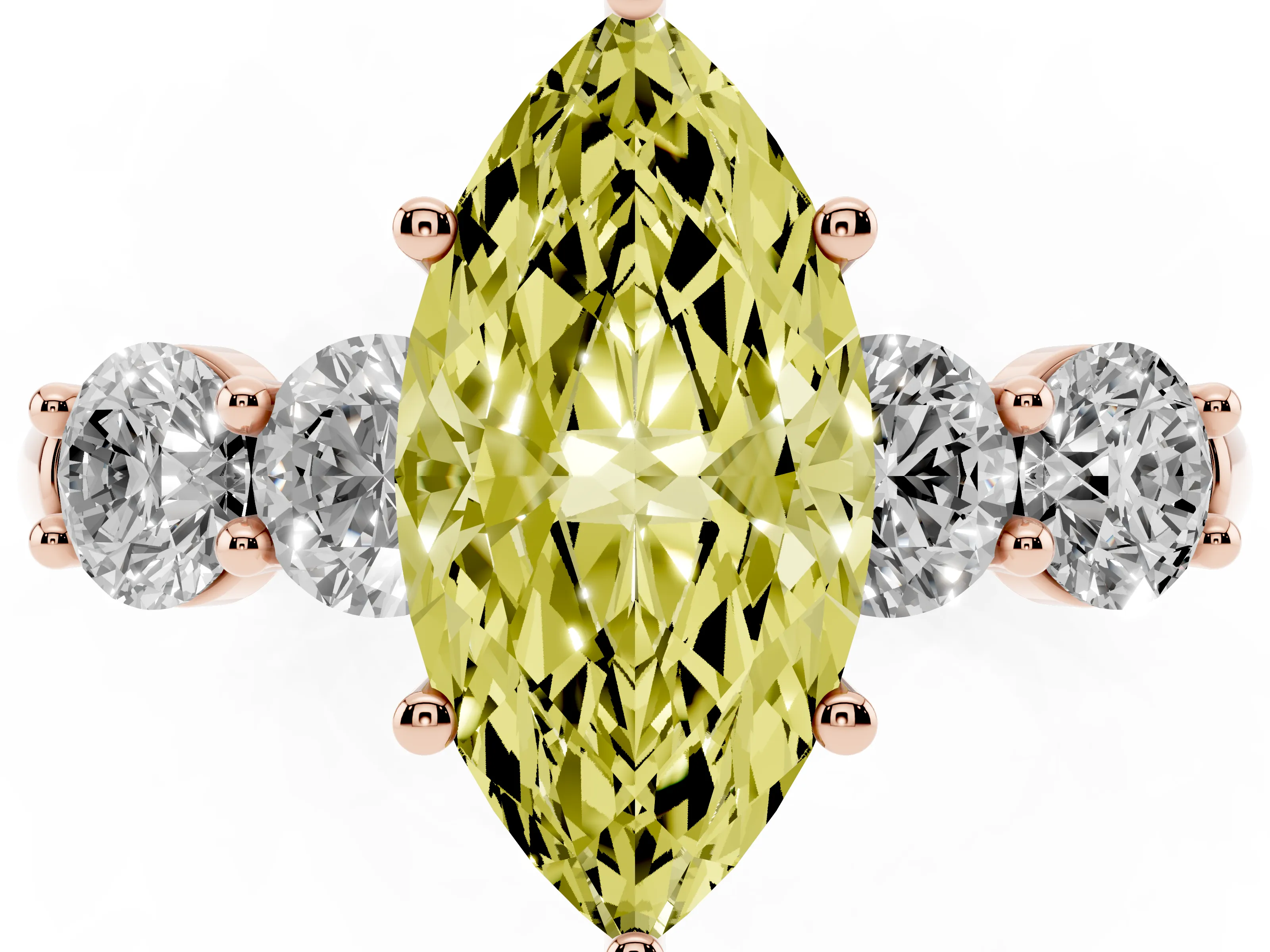 Fancy Yellow Marquise Cut Diamond Five-Stone Prong Set Ring Set in Rose gold with Classic Band