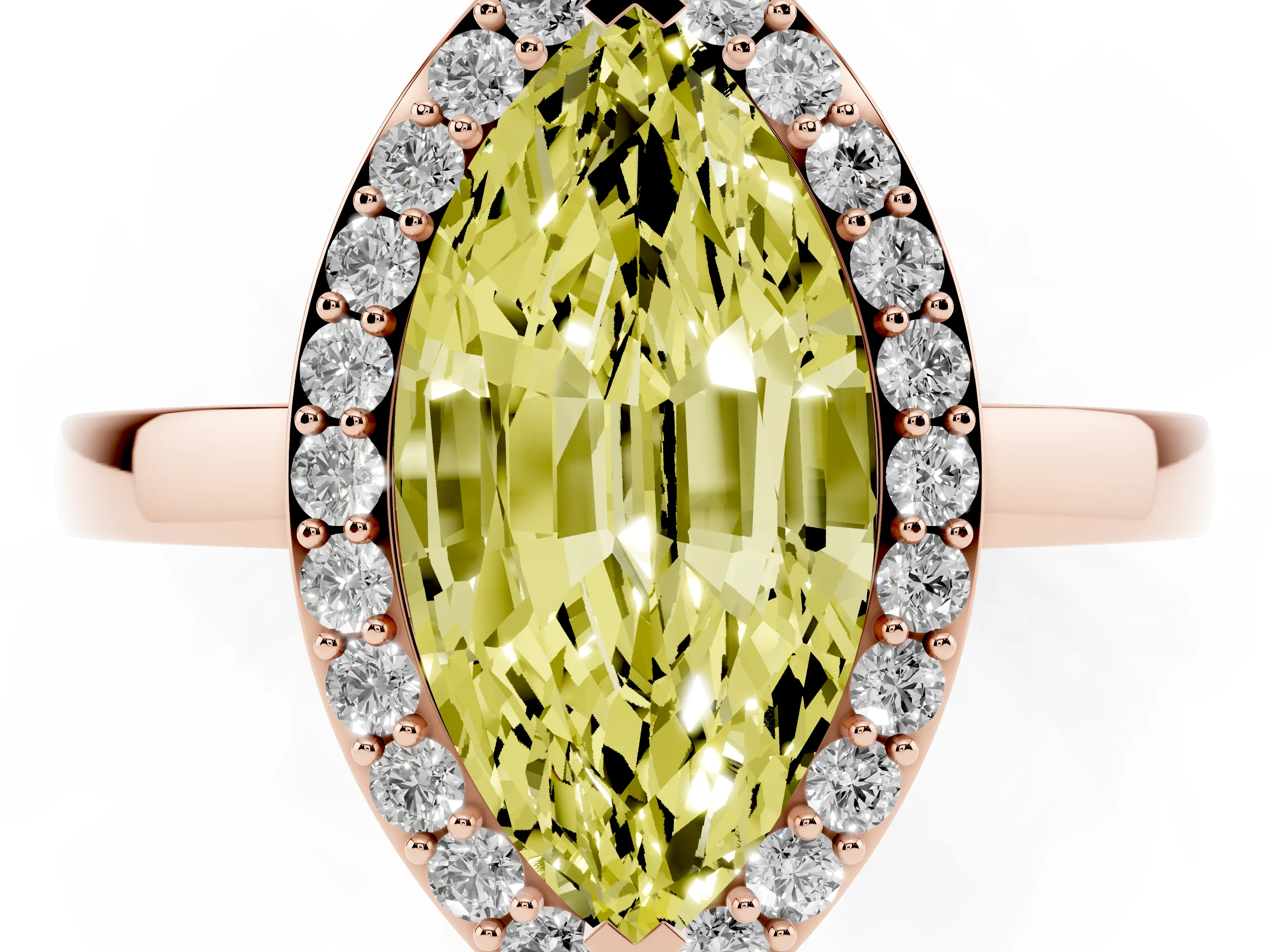 Fancy Yellow Marquise Cut Diamond Halo Ring Set in Rose gold with Solitaire Band and Prong Setting