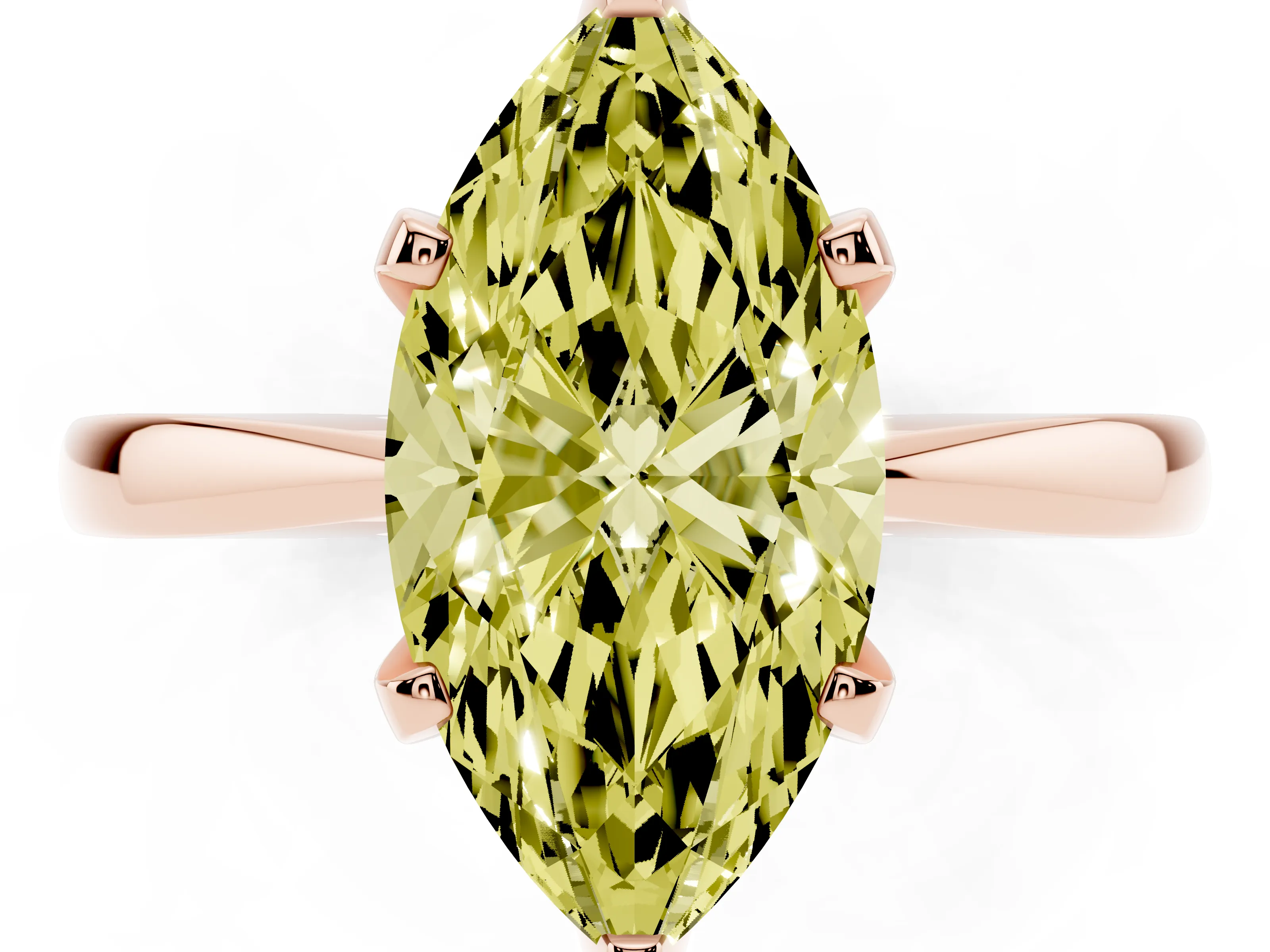 Fancy Yellow Marquise Cut Diamond Solitaire Engagement Ring Set in Rose gold with Slim Tapered Solitaire Band