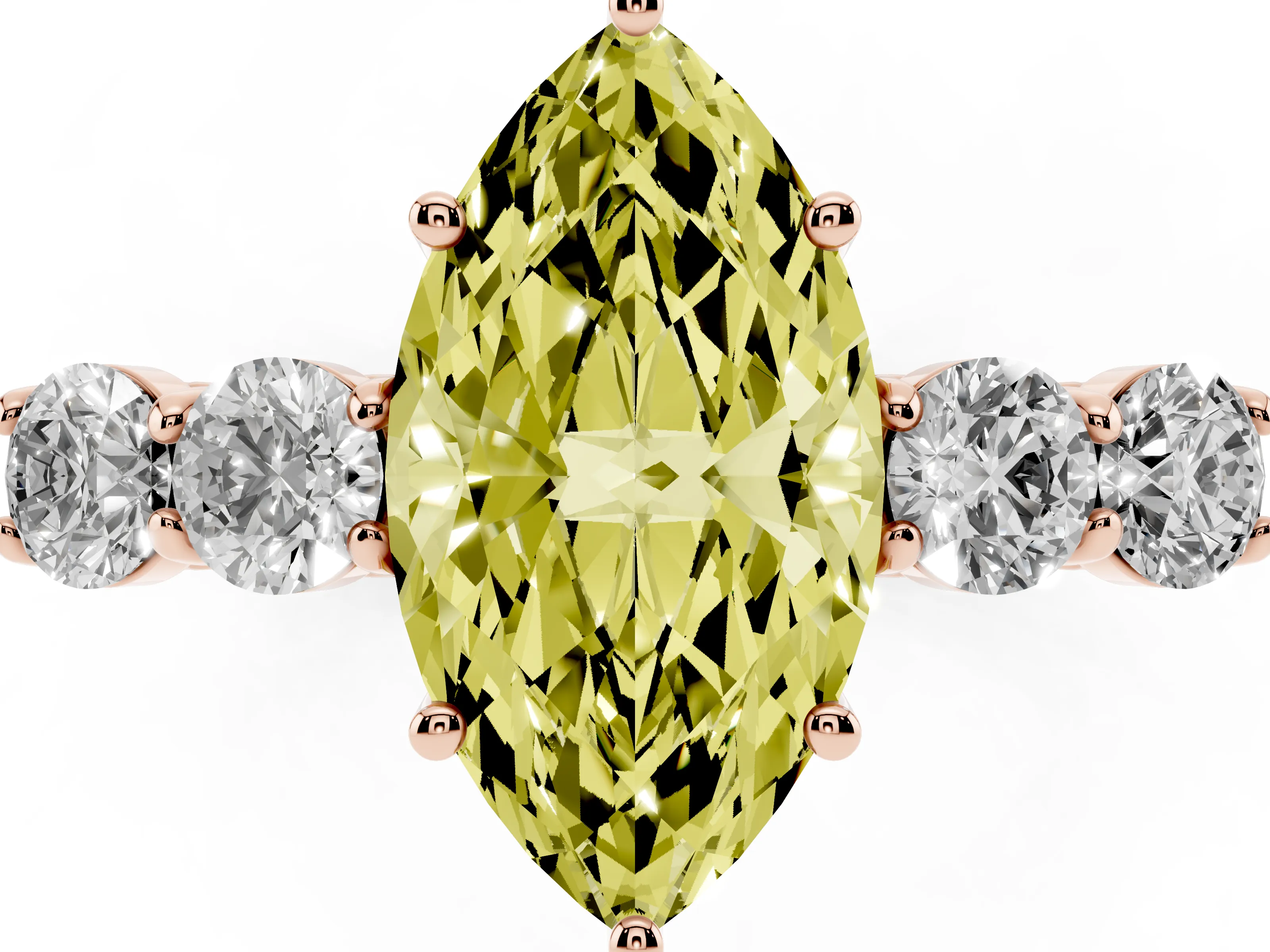 Fancy Yellow Marquise Cut Diamond Five-Stone Prong Set Band Ring Set in Rose gold with Polished Band