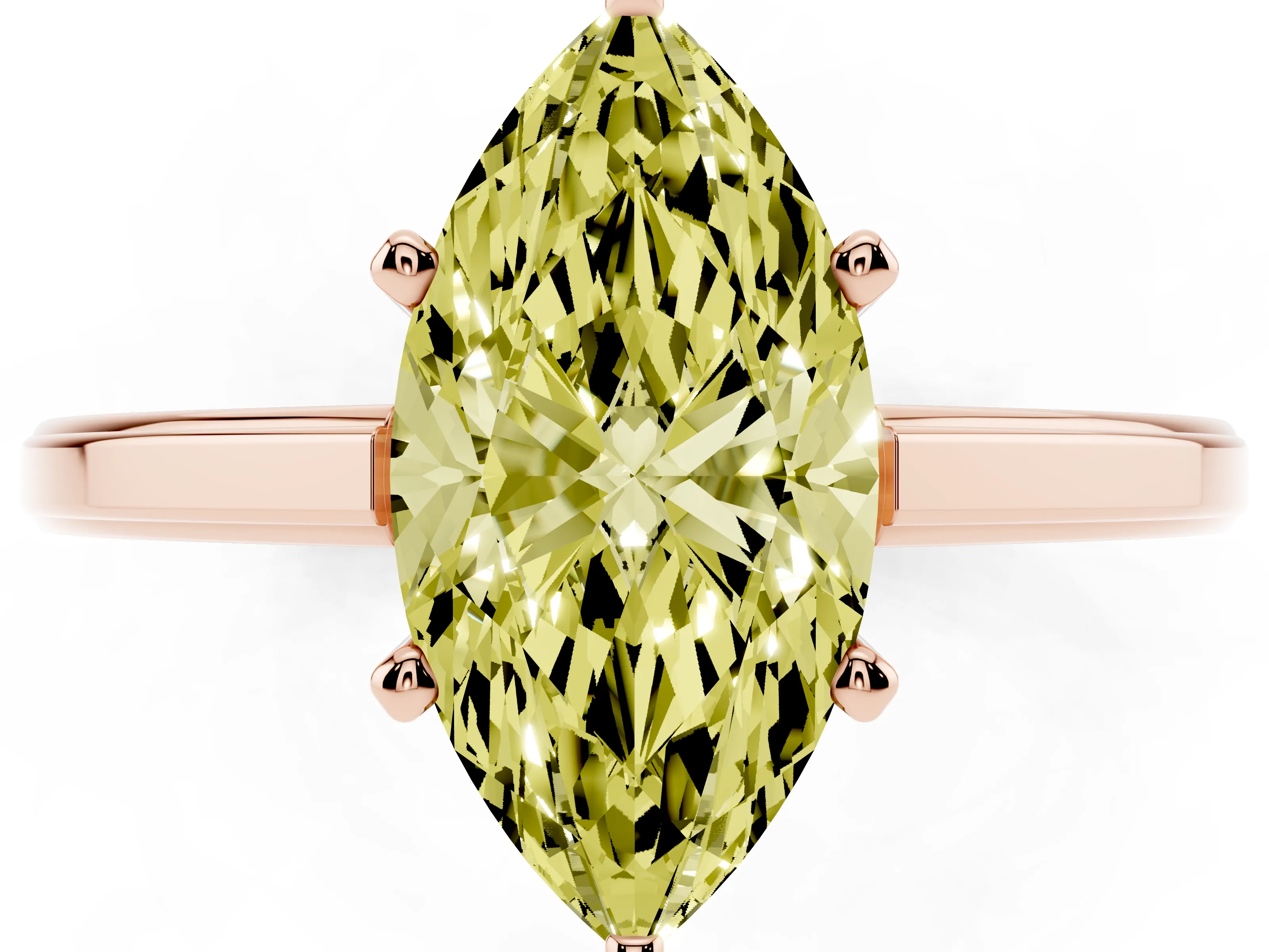 Fancy Yellow Marquise Cut Diamond Solitaire Ring Set in Rose gold with Prong Setting and Classic Band