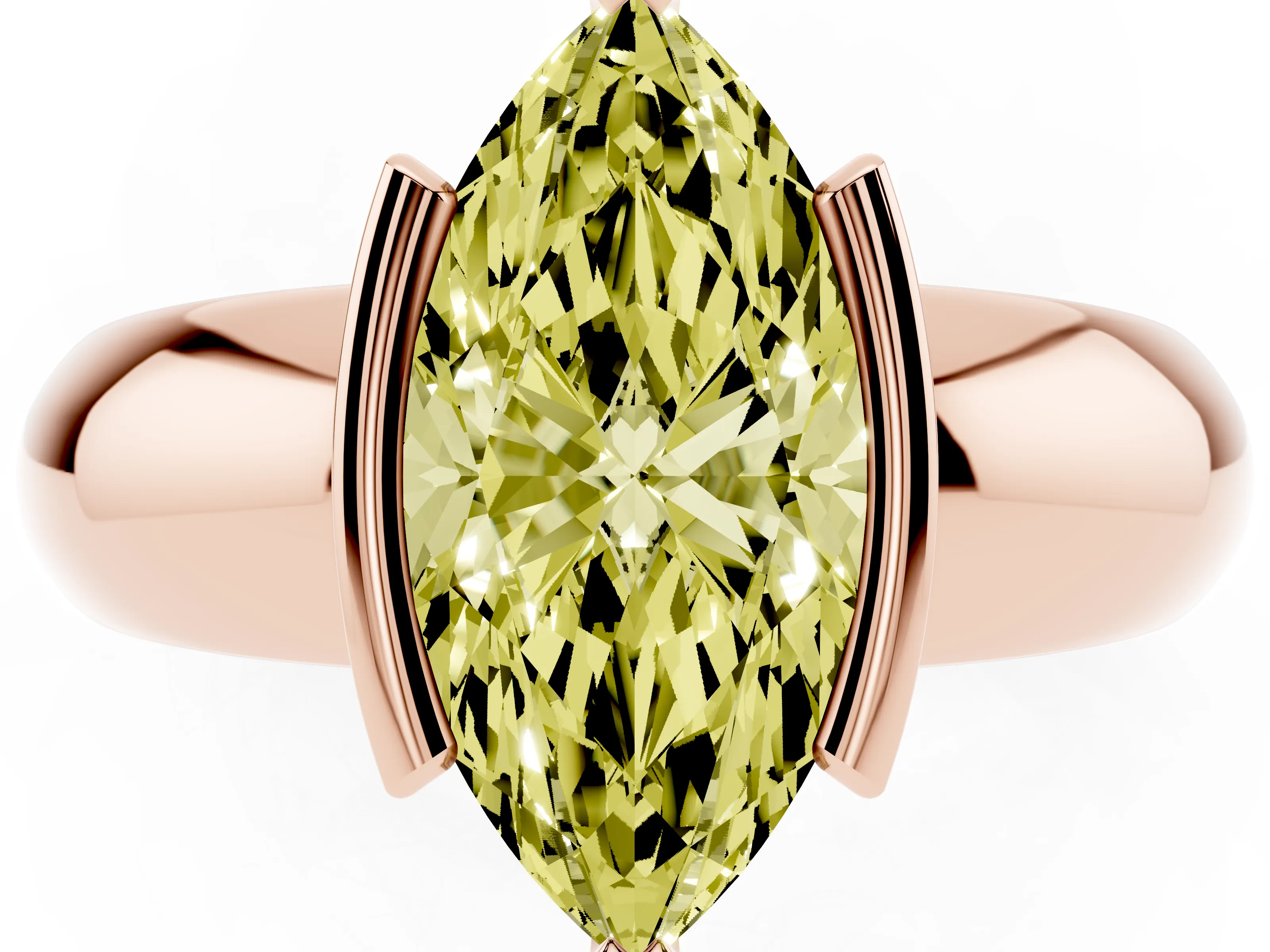 Fancy Yellow Marquise Cut Diamond Solitaire Tension Set Ring Set in Rose gold with Wide Band